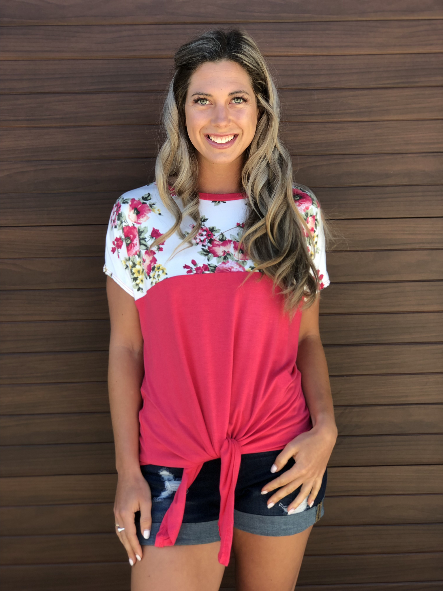 Coral Floral Panel Top 83189
