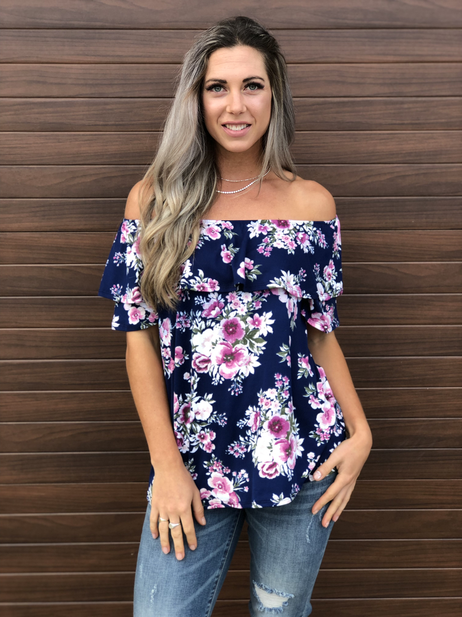 Navy Off Shoulder Top Restocked 83450