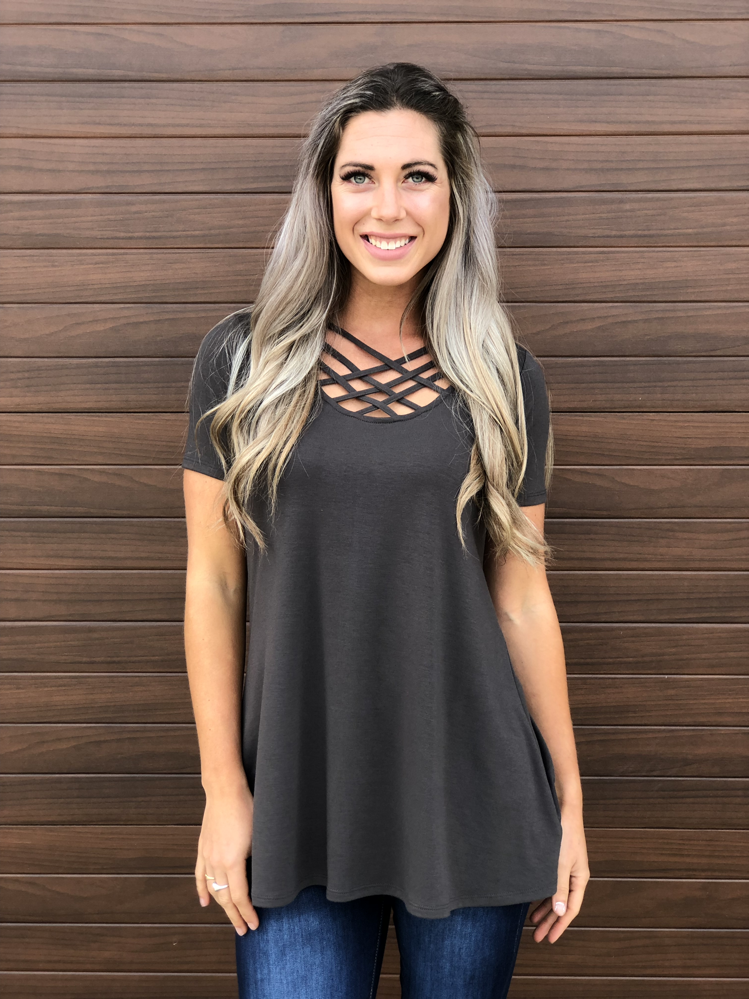 The Criss Cross Tee - Charcoal 83366