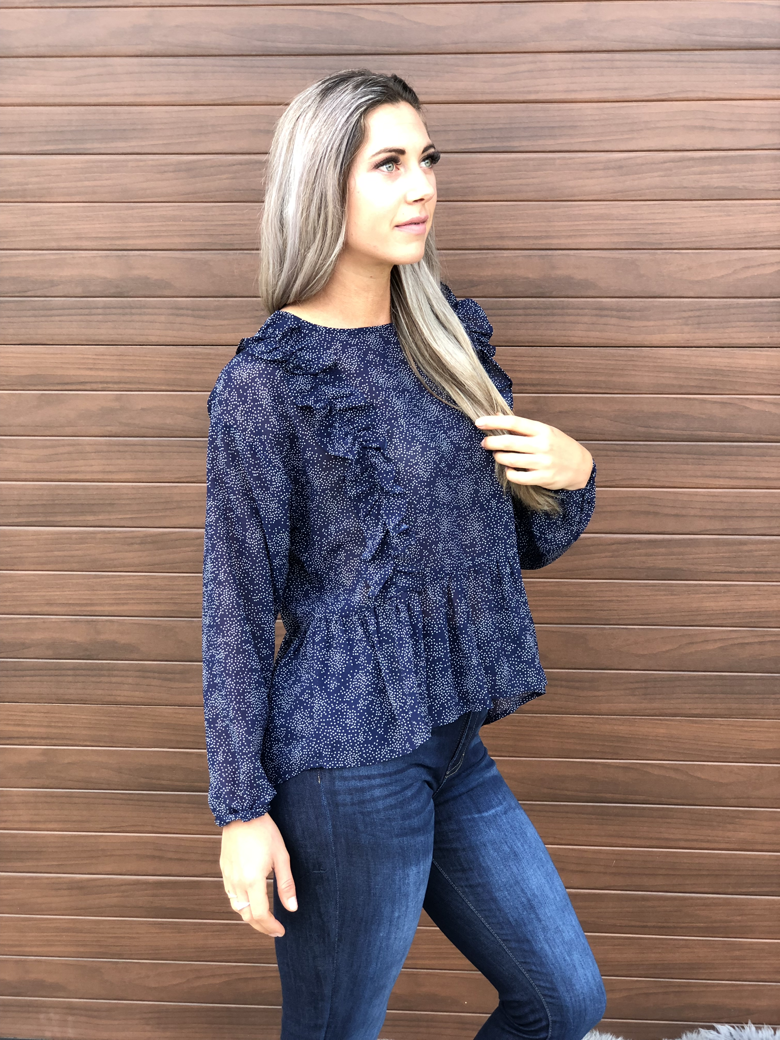 Navy Polka Dot Blouse