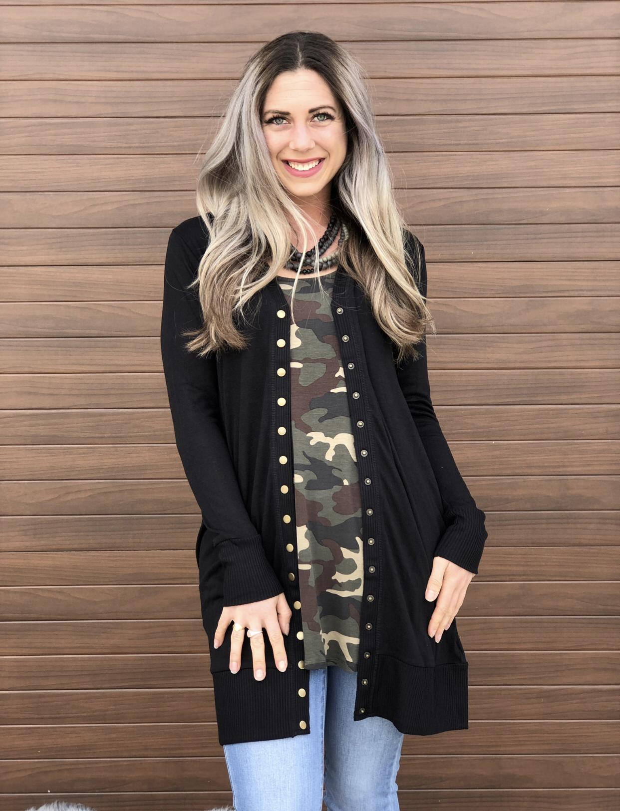 Long Snap Cardigan - Black 83513