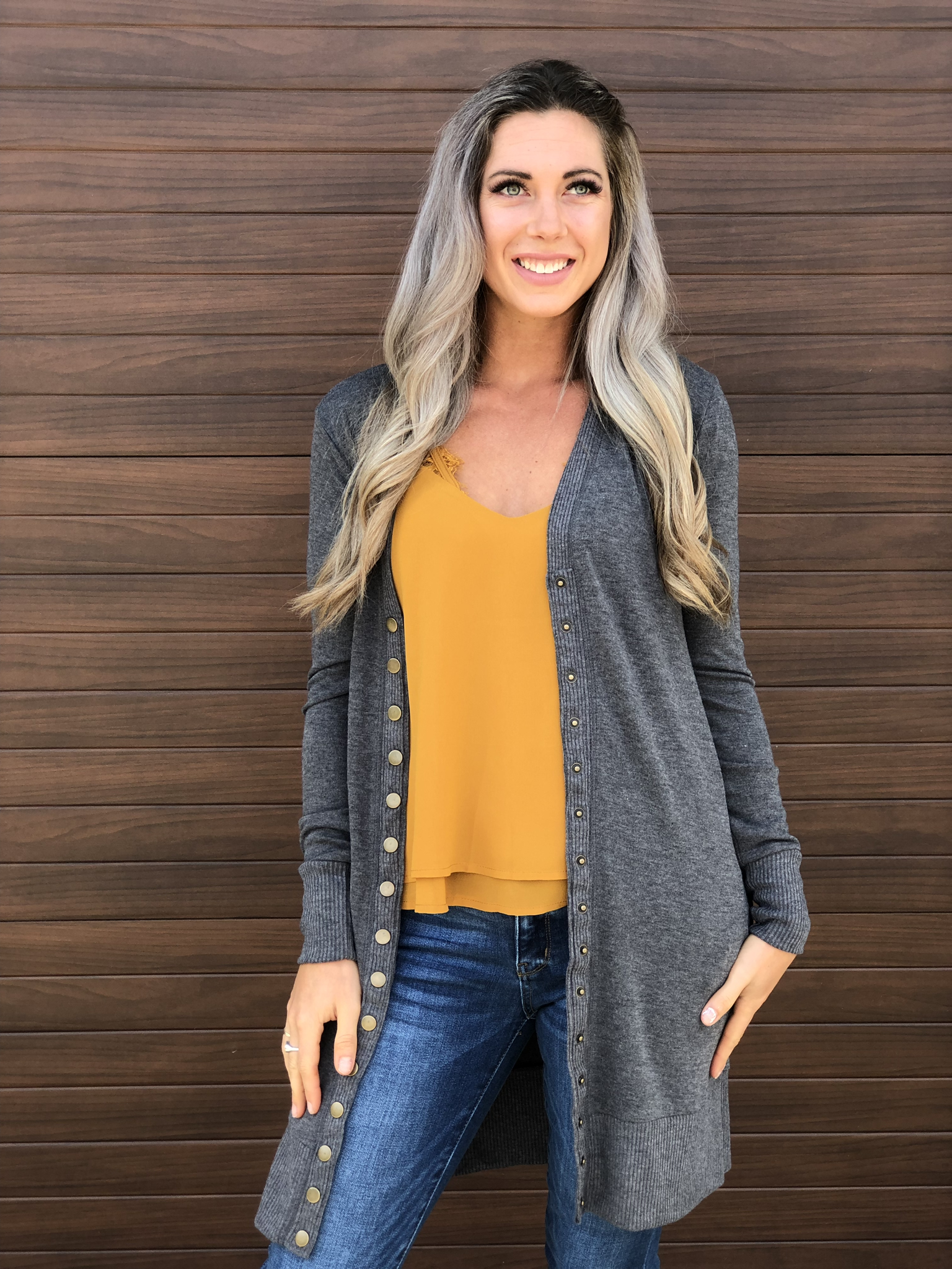 Long Snap Cardigan - Grey 82229