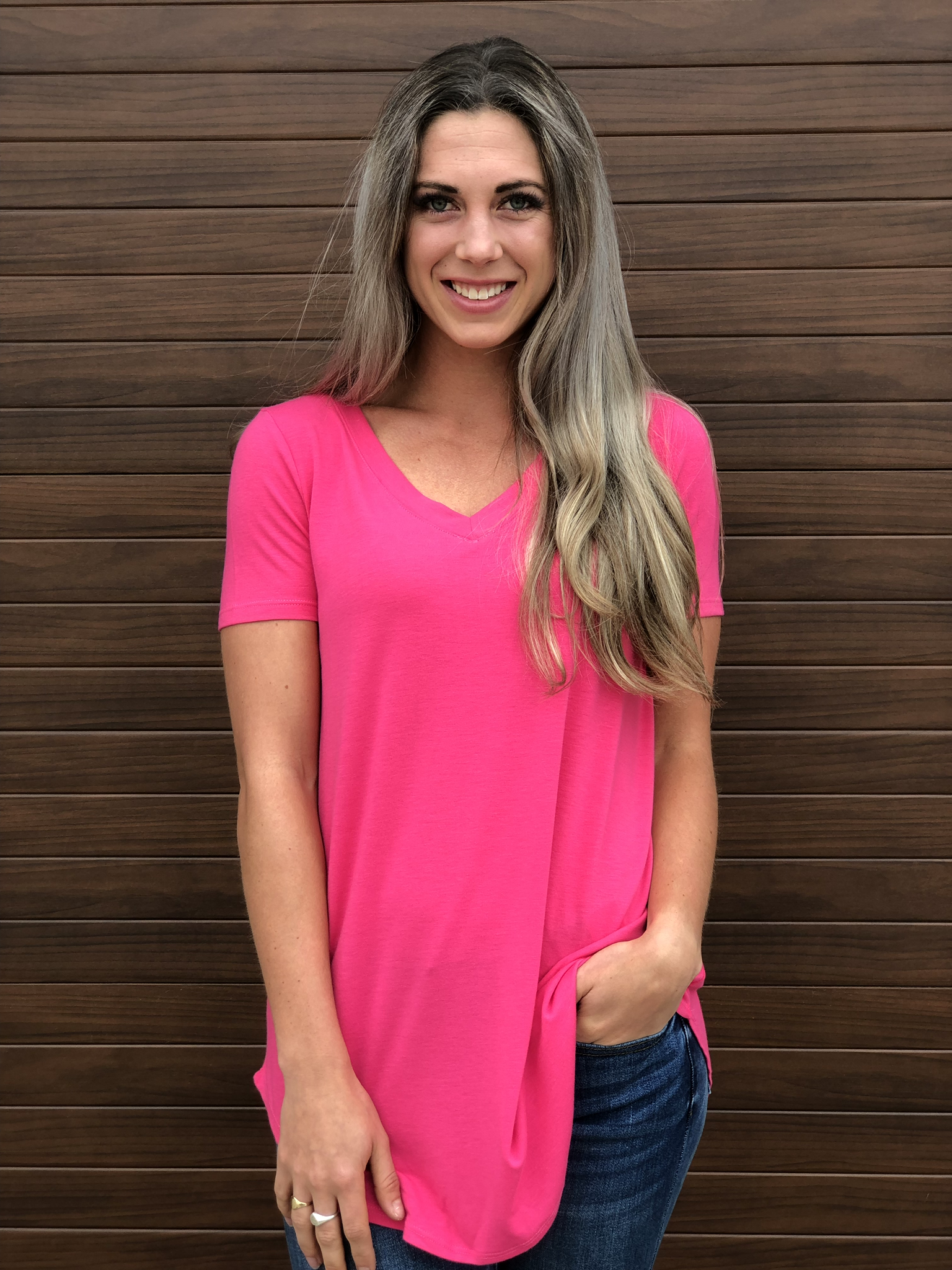 Basic V Neck Tee - pink 83560