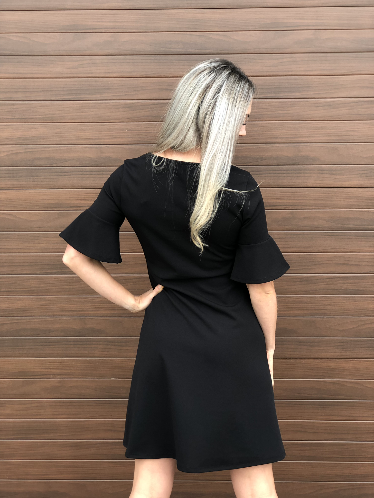Fit and Flair Ruffle Sleeve Dress