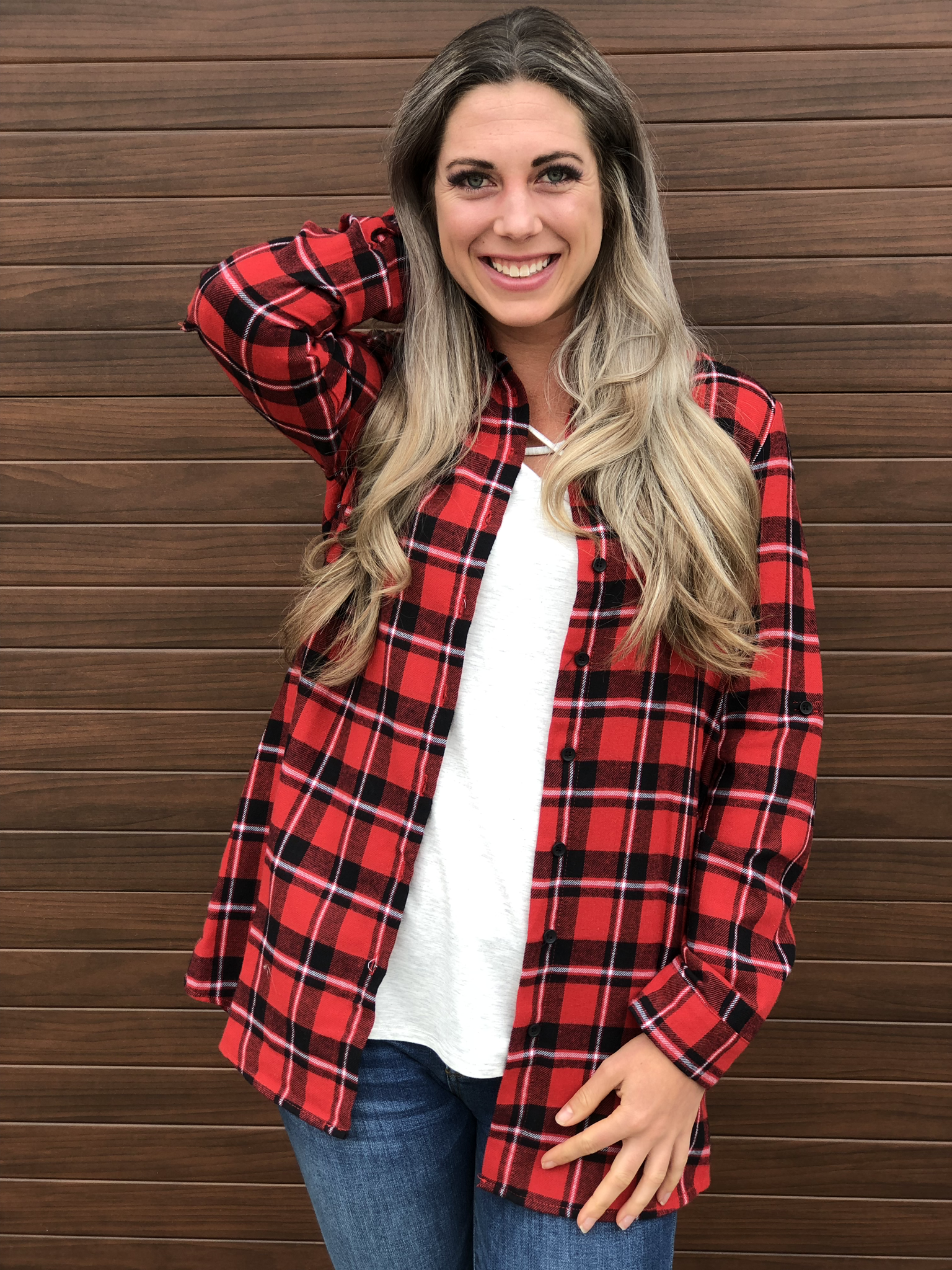 Festive Plaid Top with Pockets