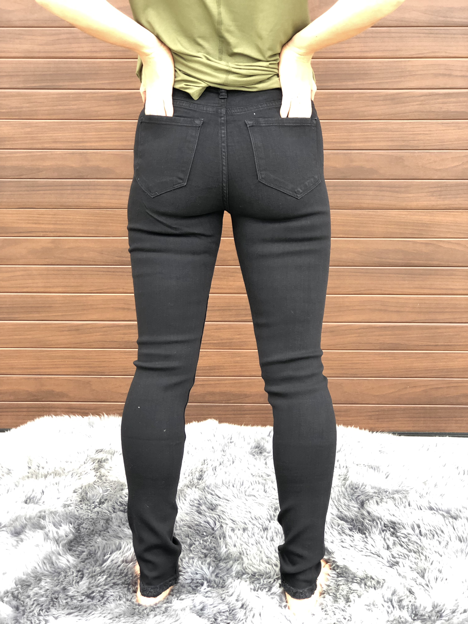 Black Skinny Kan Can Skinny Jean with Knee Distressing