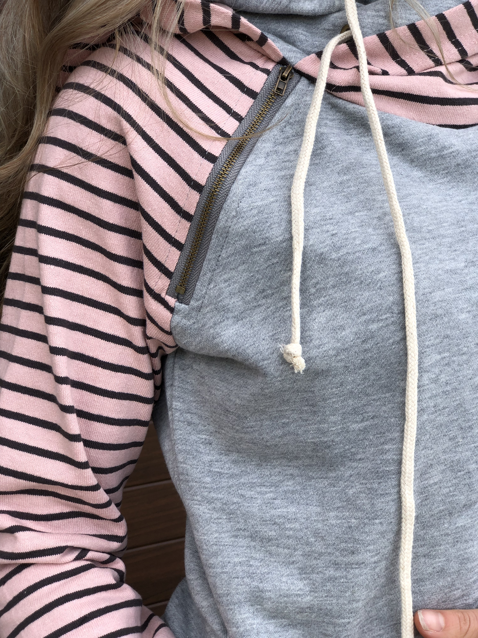 Blush Pink Stripe Double Hoodie