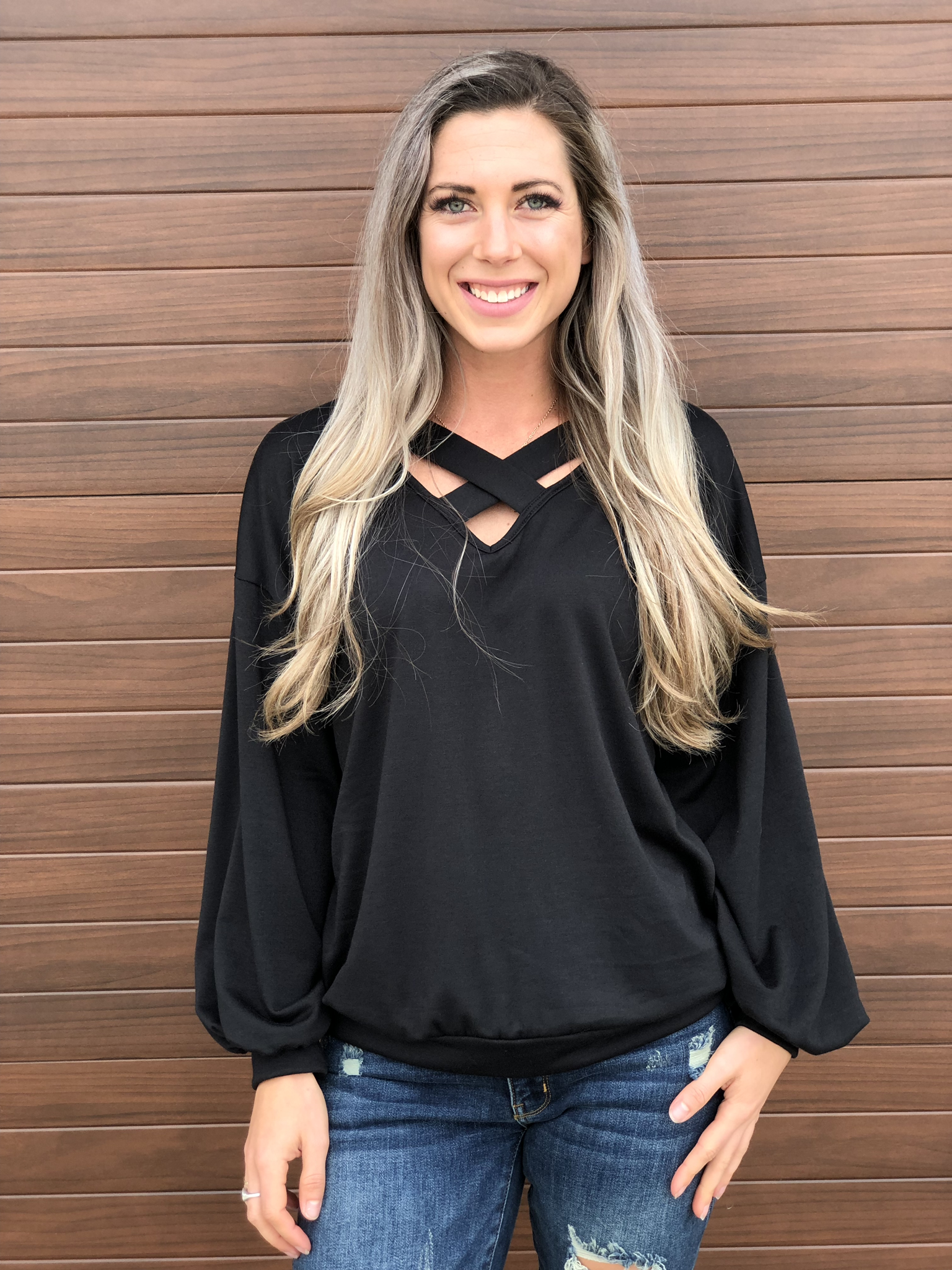 Fall Criss Cross Sweatshirt - Black 83594