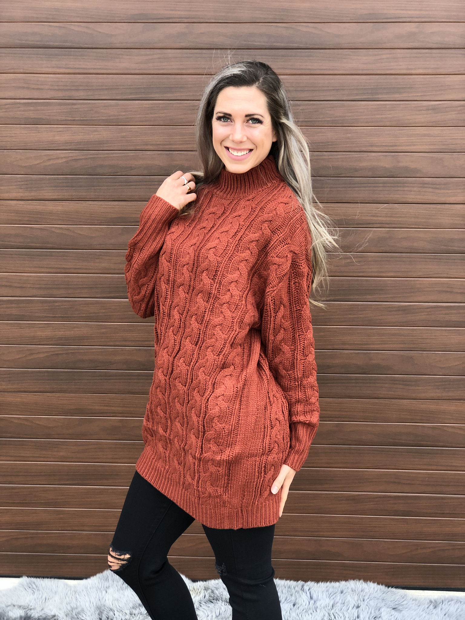 Rust Cable Tunic Sweater