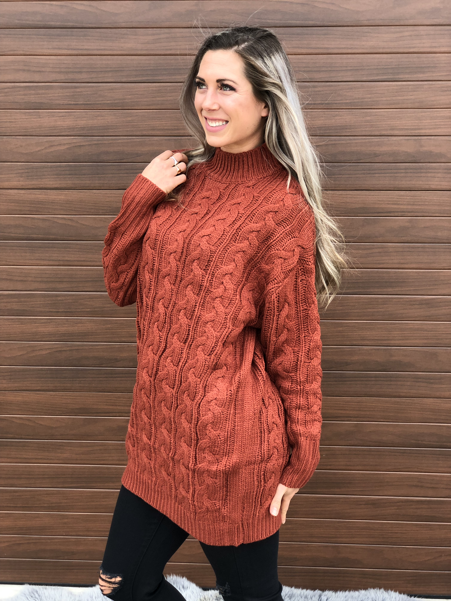 Rust Cable Tunic Sweater 83733