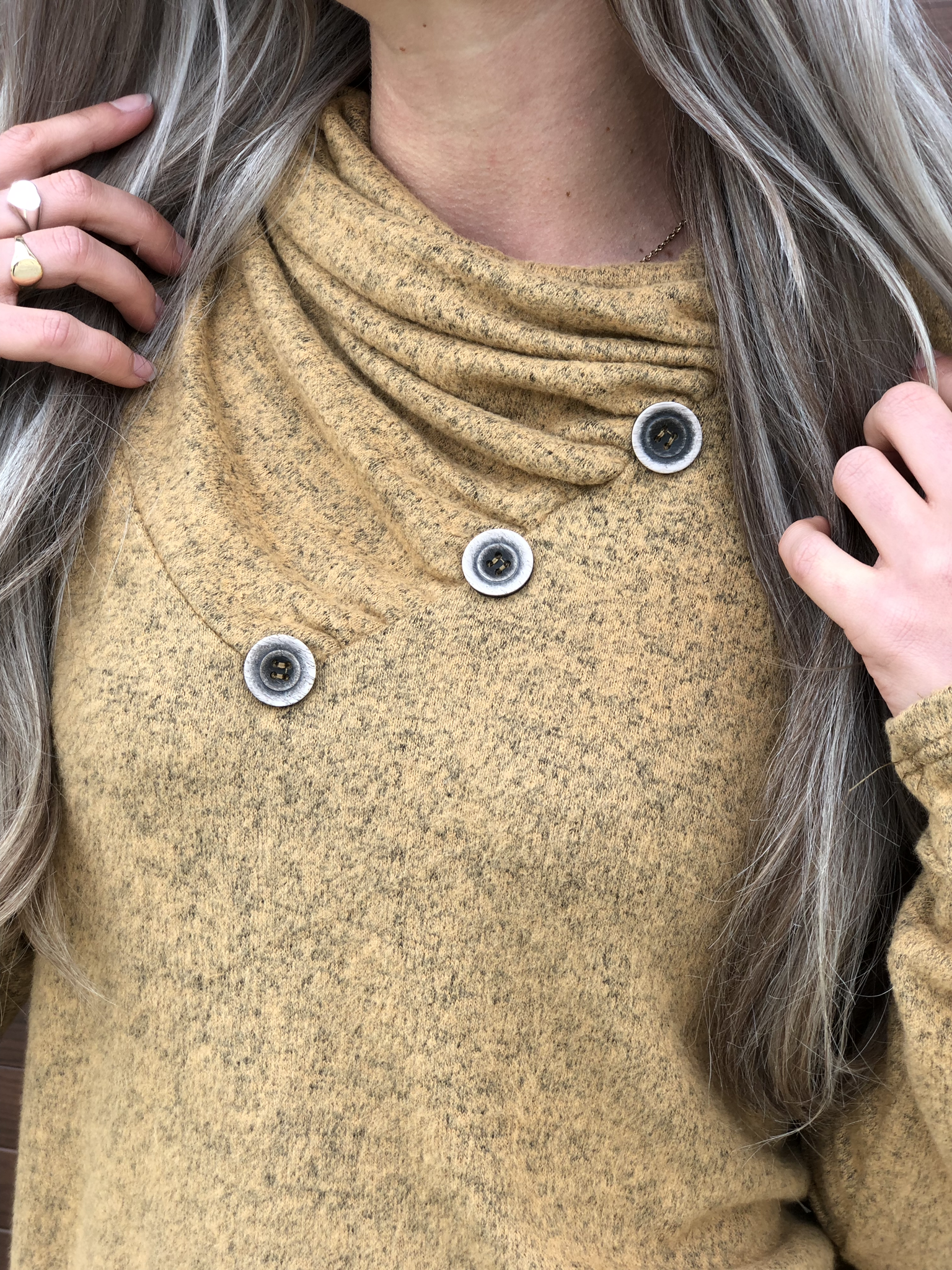 Cowl Button Sweatshirt Sweater - Mustard