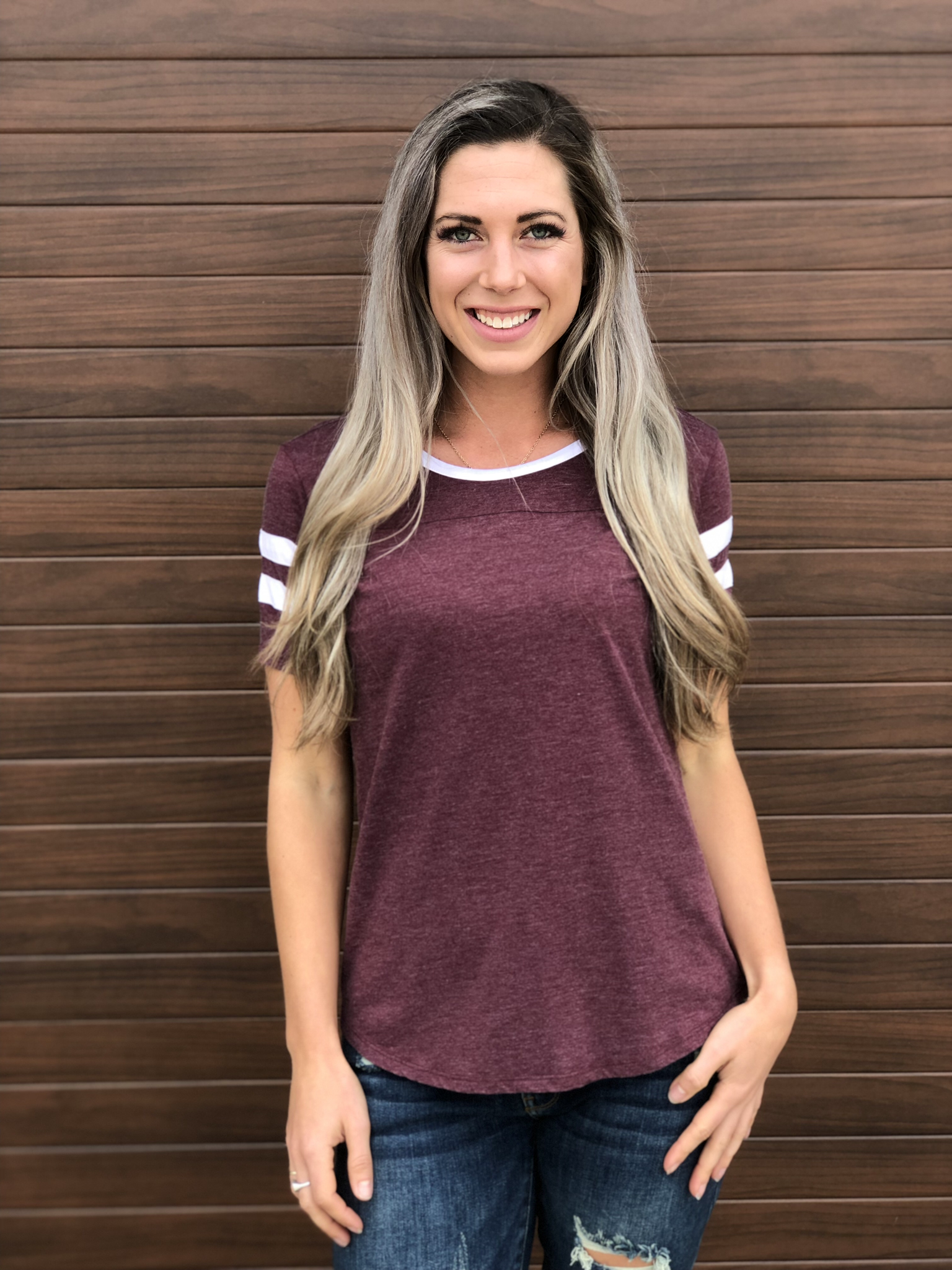 Basic Double Stripe Tee - Cranberry 83745