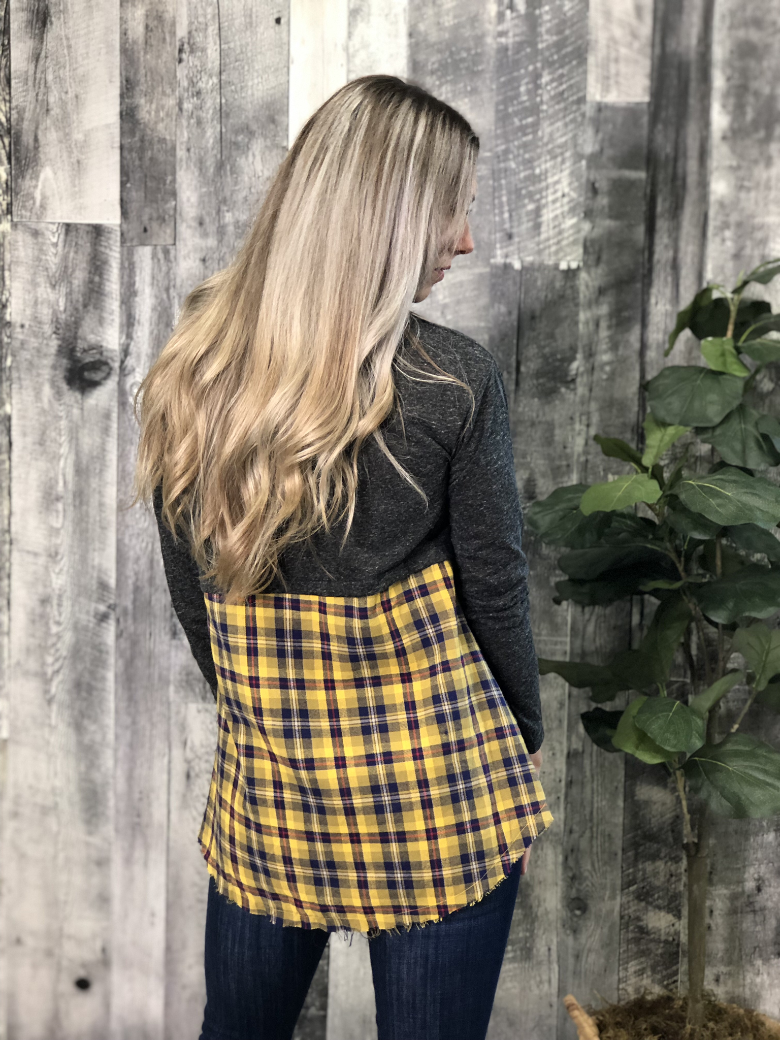 Plaid Detail Top - Mustard