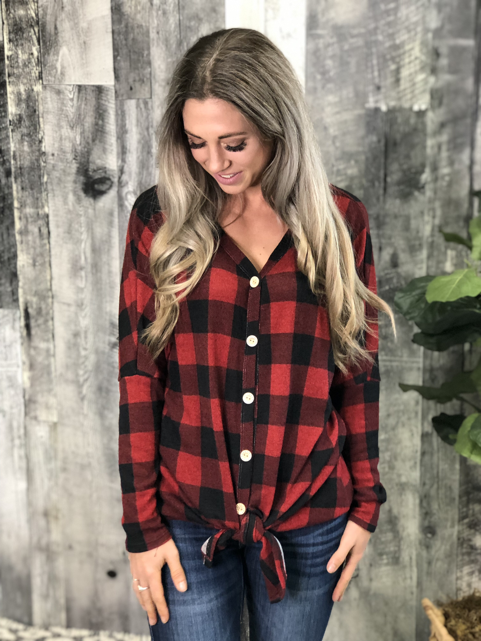 Buffalo Plaid Button Tie Top 83771