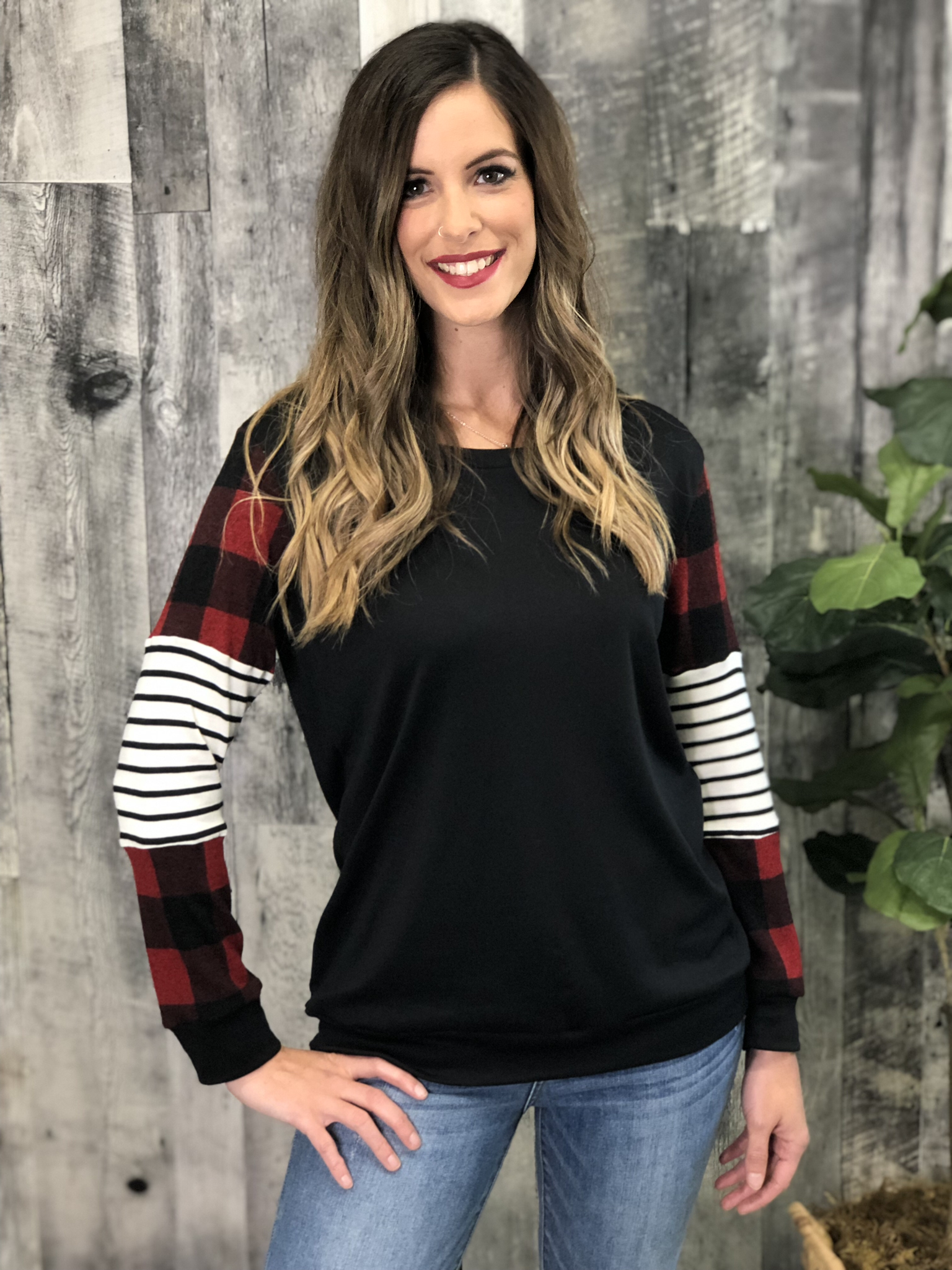 Buffalo Plaid Striped Top 83767