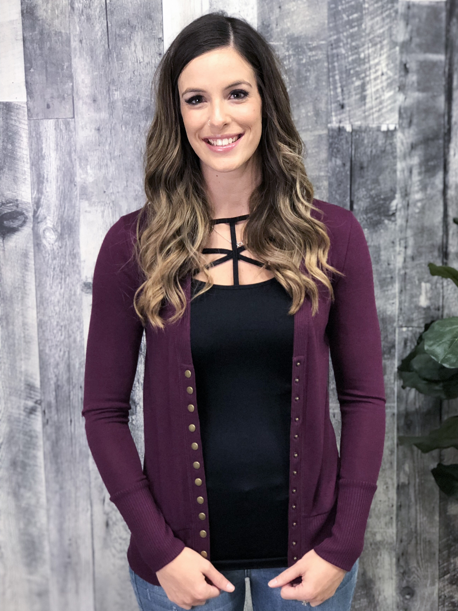 Snap Cardigan - Plum 83878