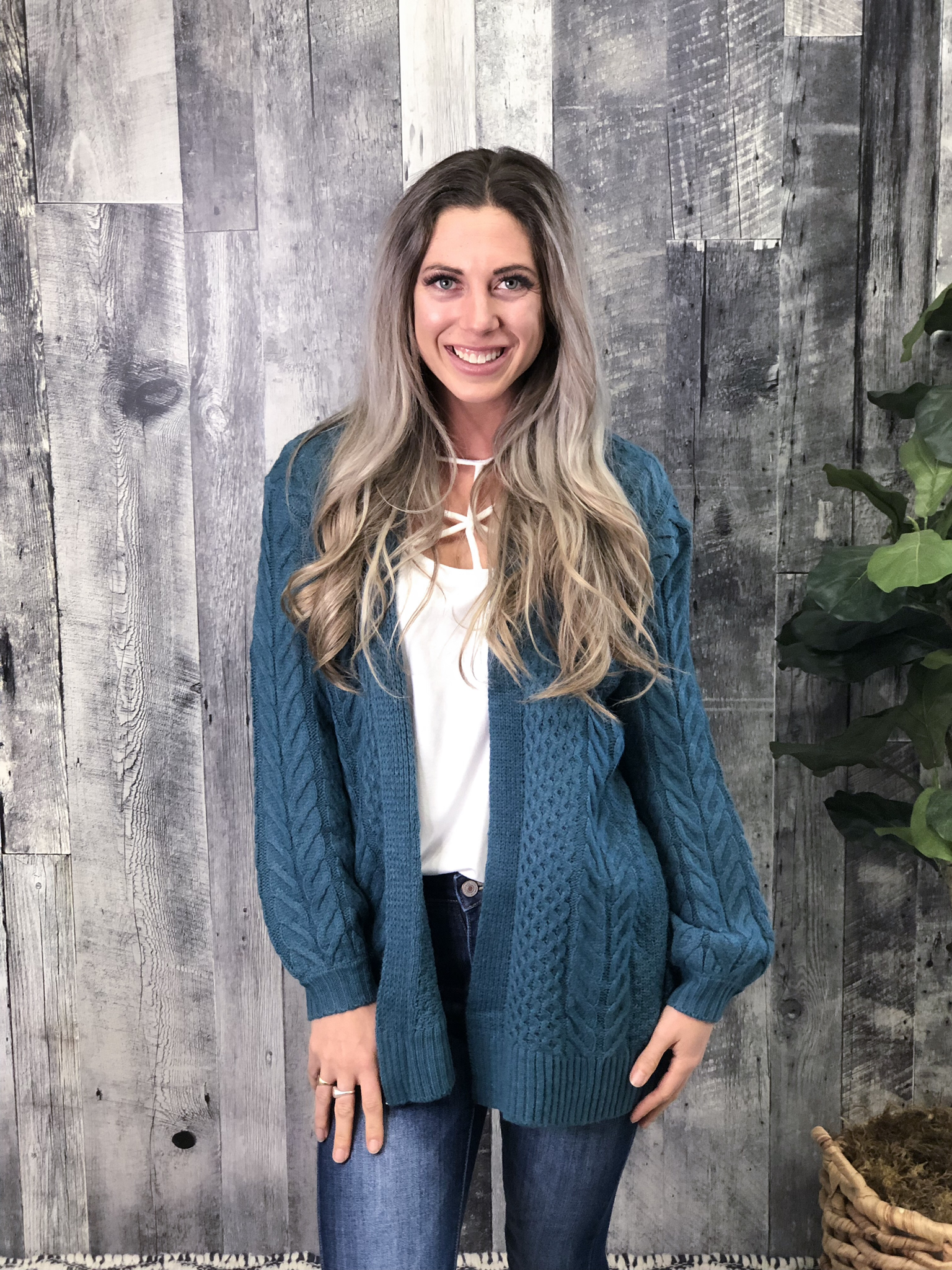 Teal Cable Knit Cardigan 83936