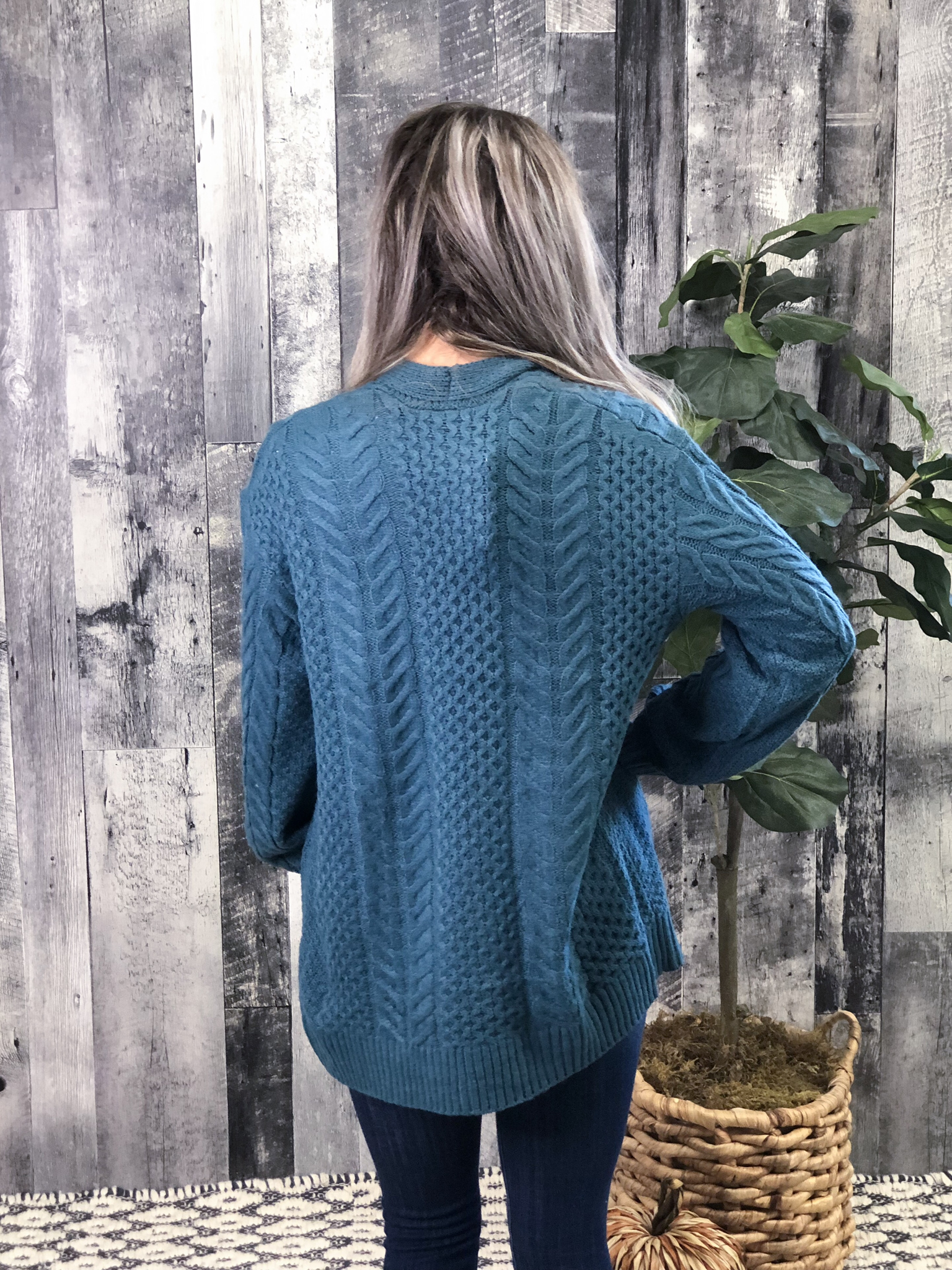 Teal Cable Knit Cardigan