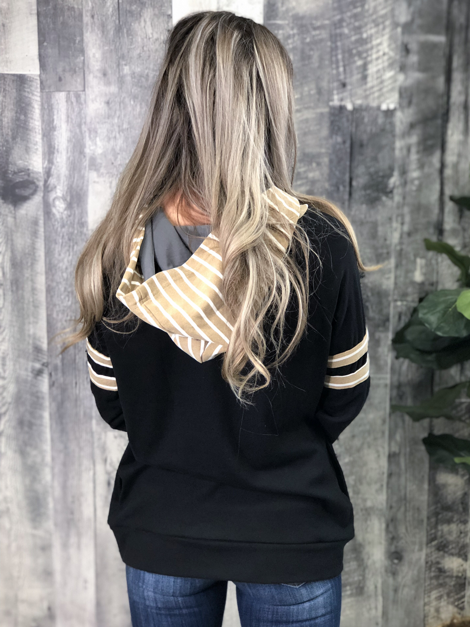 Black and Taupe Double Hoodie