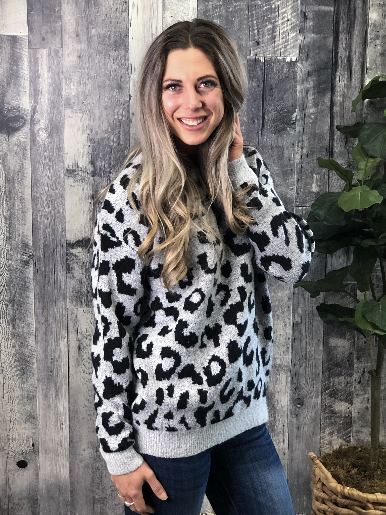 Animal Print Charcoal Sweater