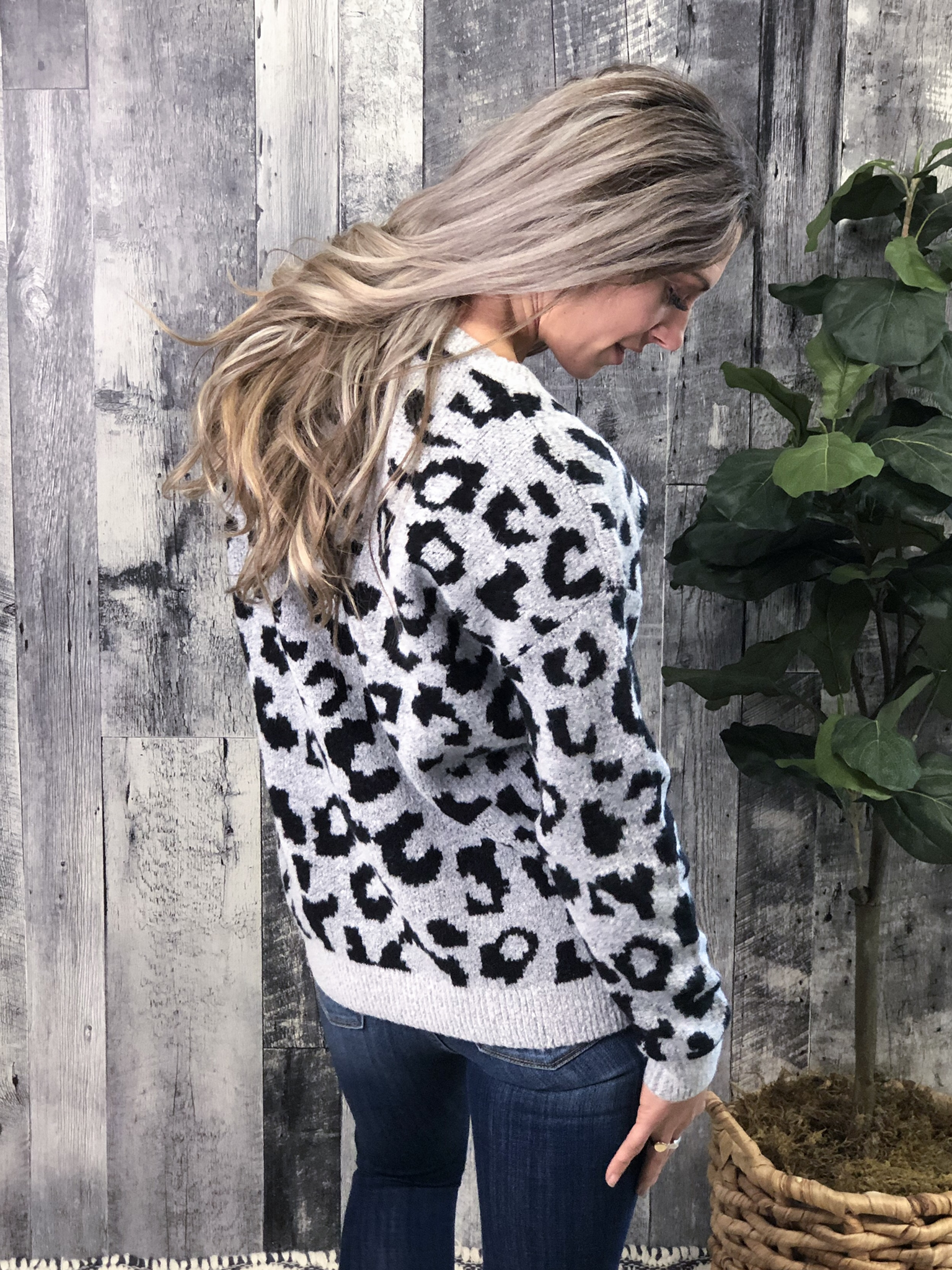 Animal Print Charcoal Sweater