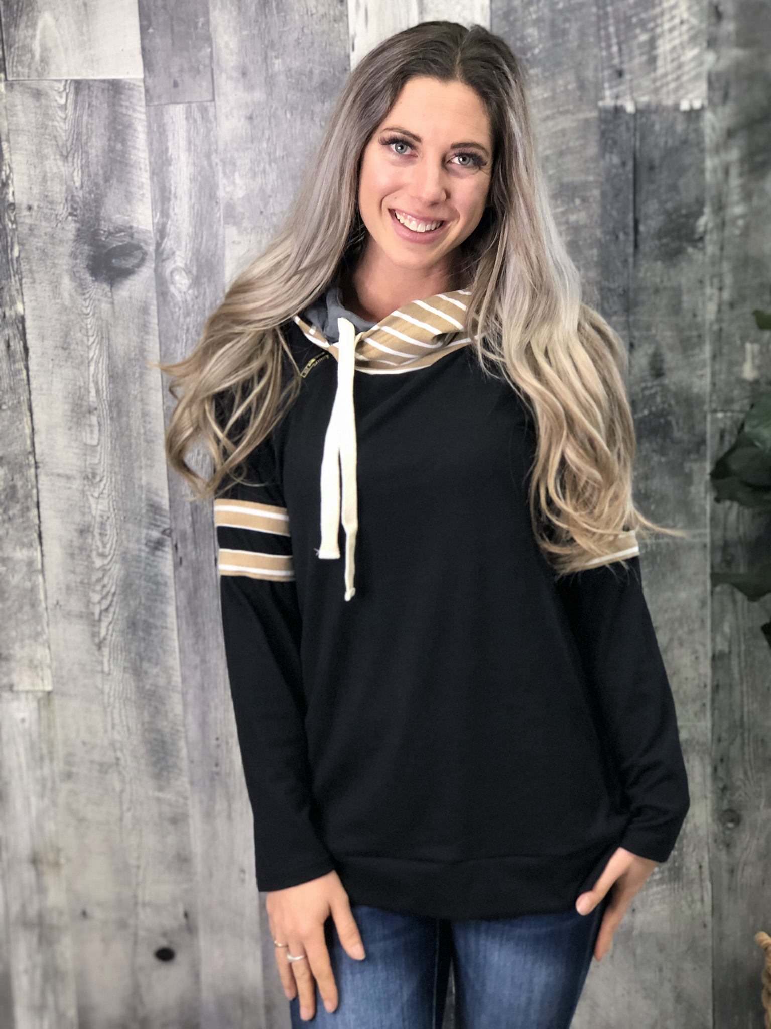 Black and Taupe Double Hoodie 83920