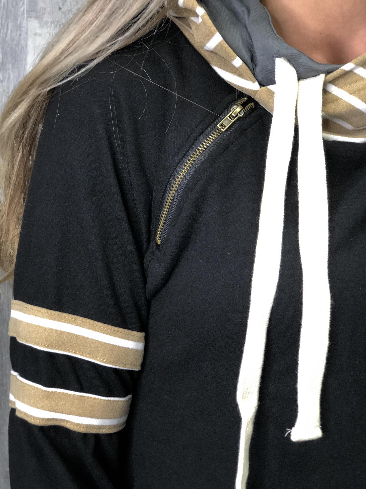 Black and Taupe Double Hoodie