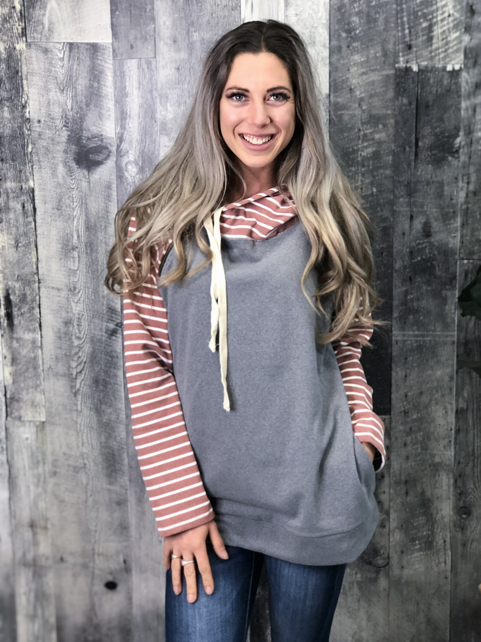 Grey and Blush Double Hoodie 83915