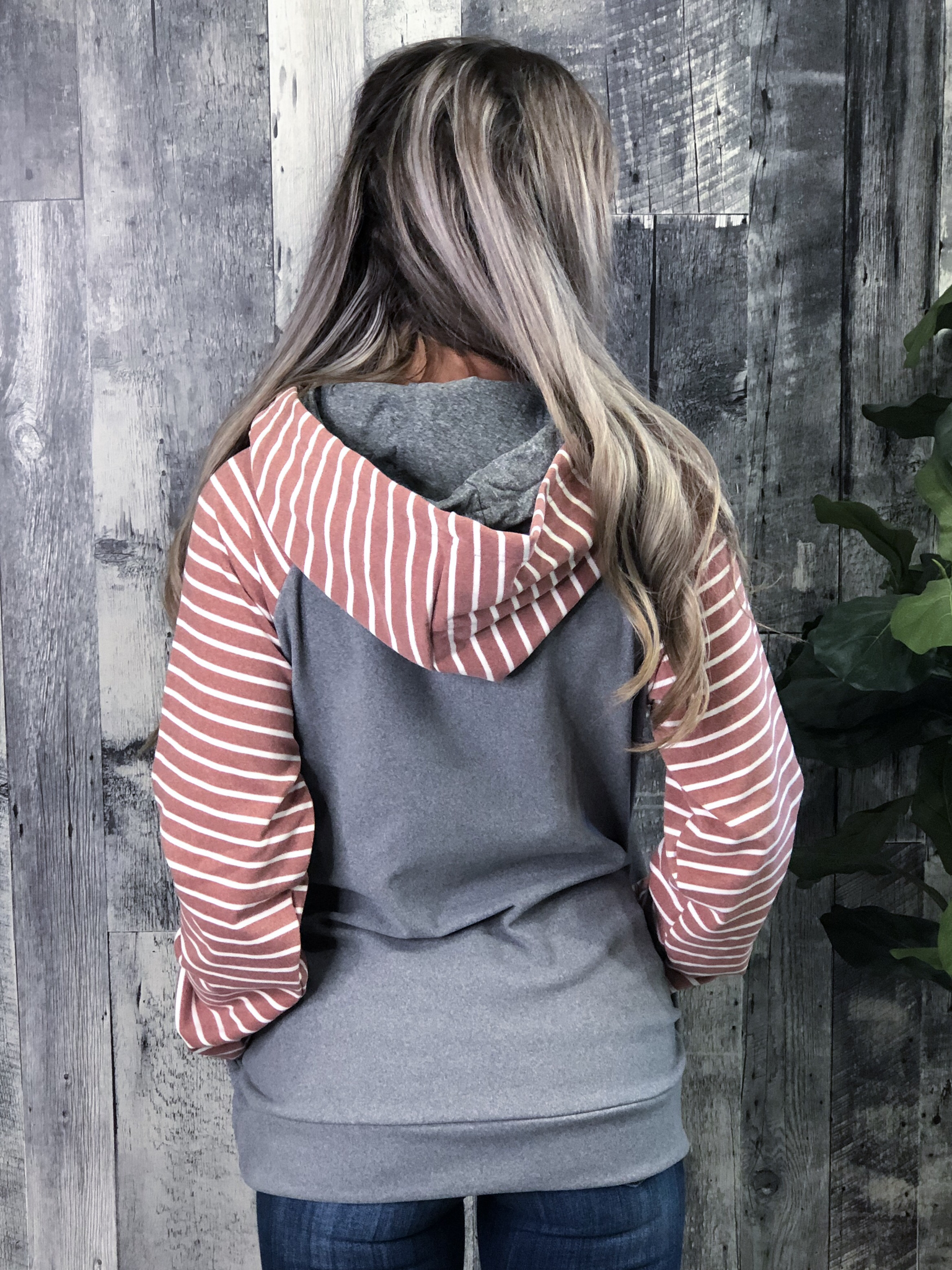 Grey and Blush Double Hoodie