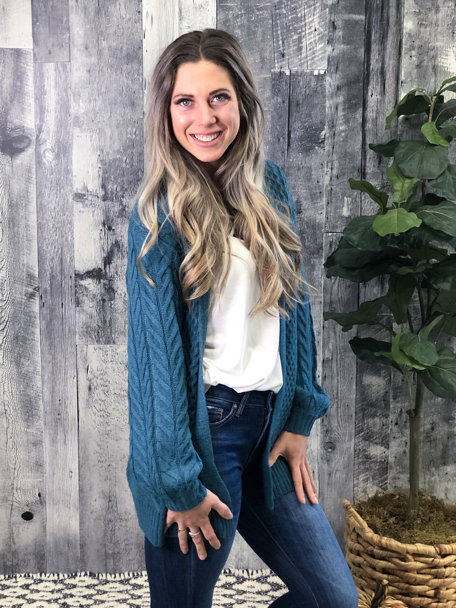 Teal Cable Knit Cardigan
