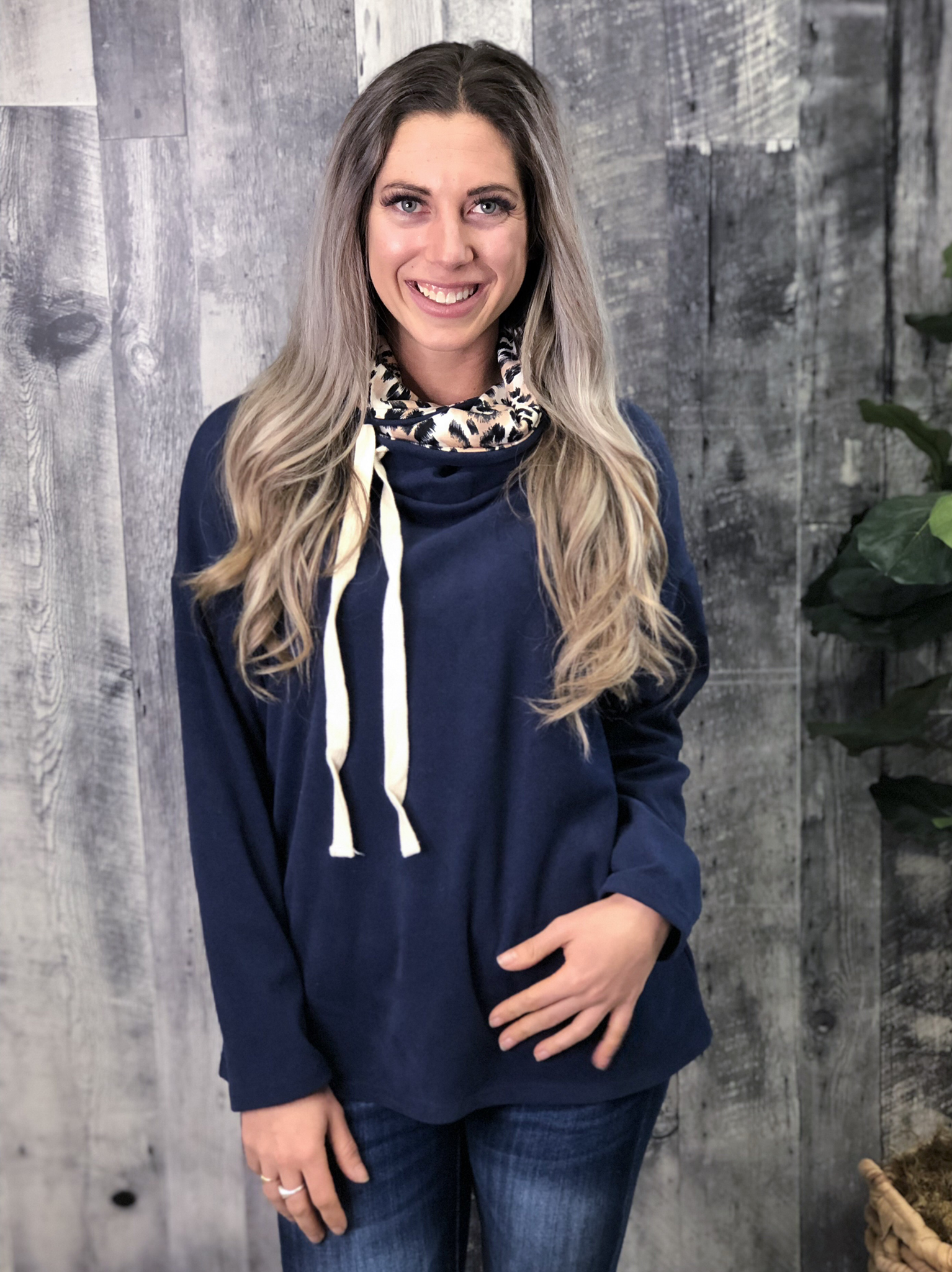 Navy Animal Print Cowl Sweatshirt 83910