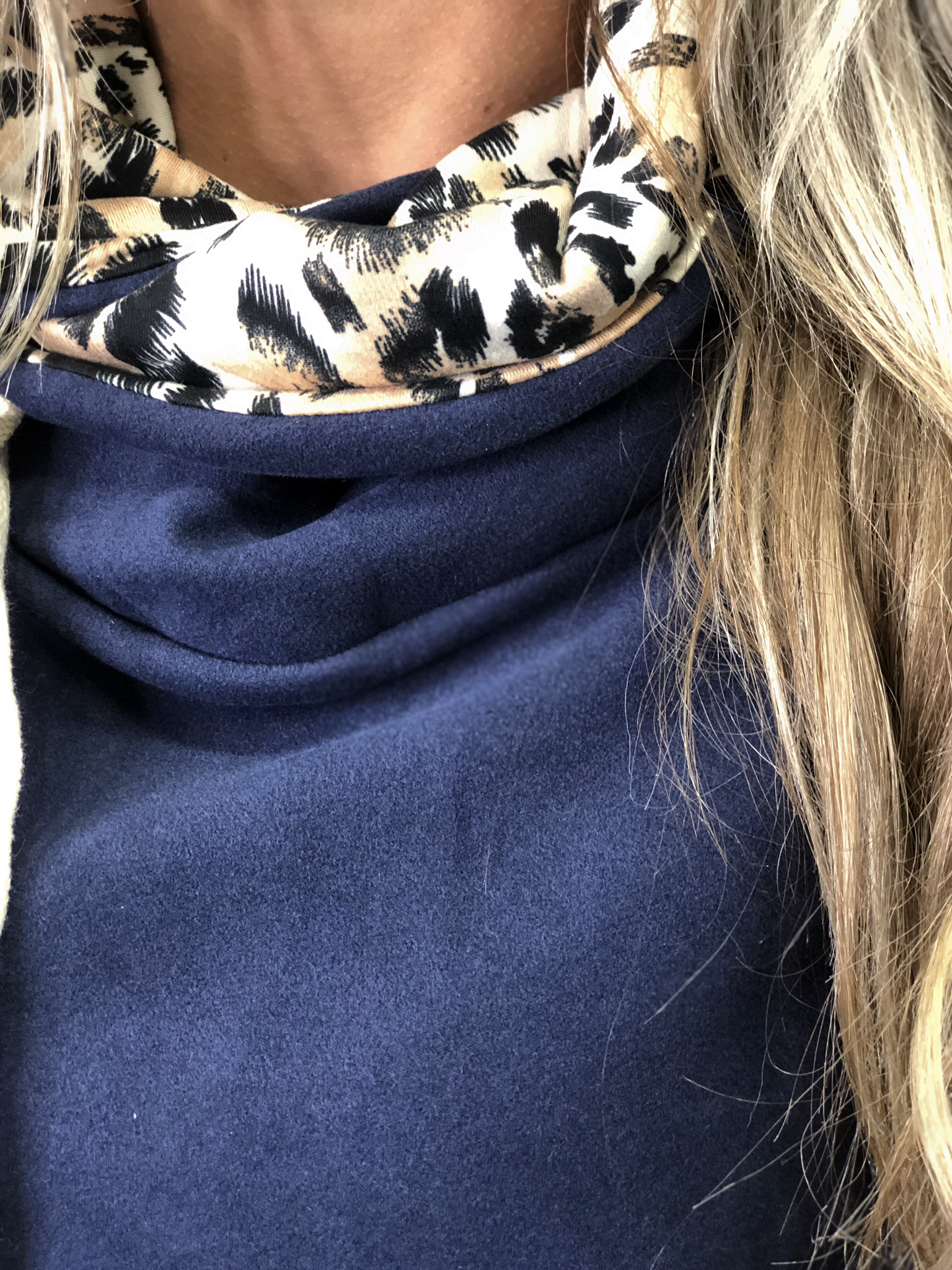 Navy Animal Print Cowl Sweatshirt