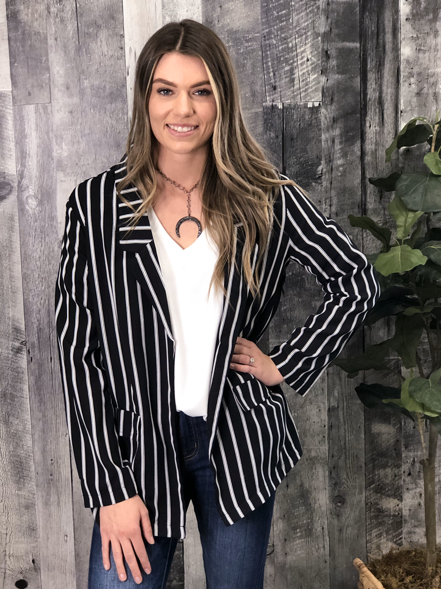Black and White Stripe Blazer 83998