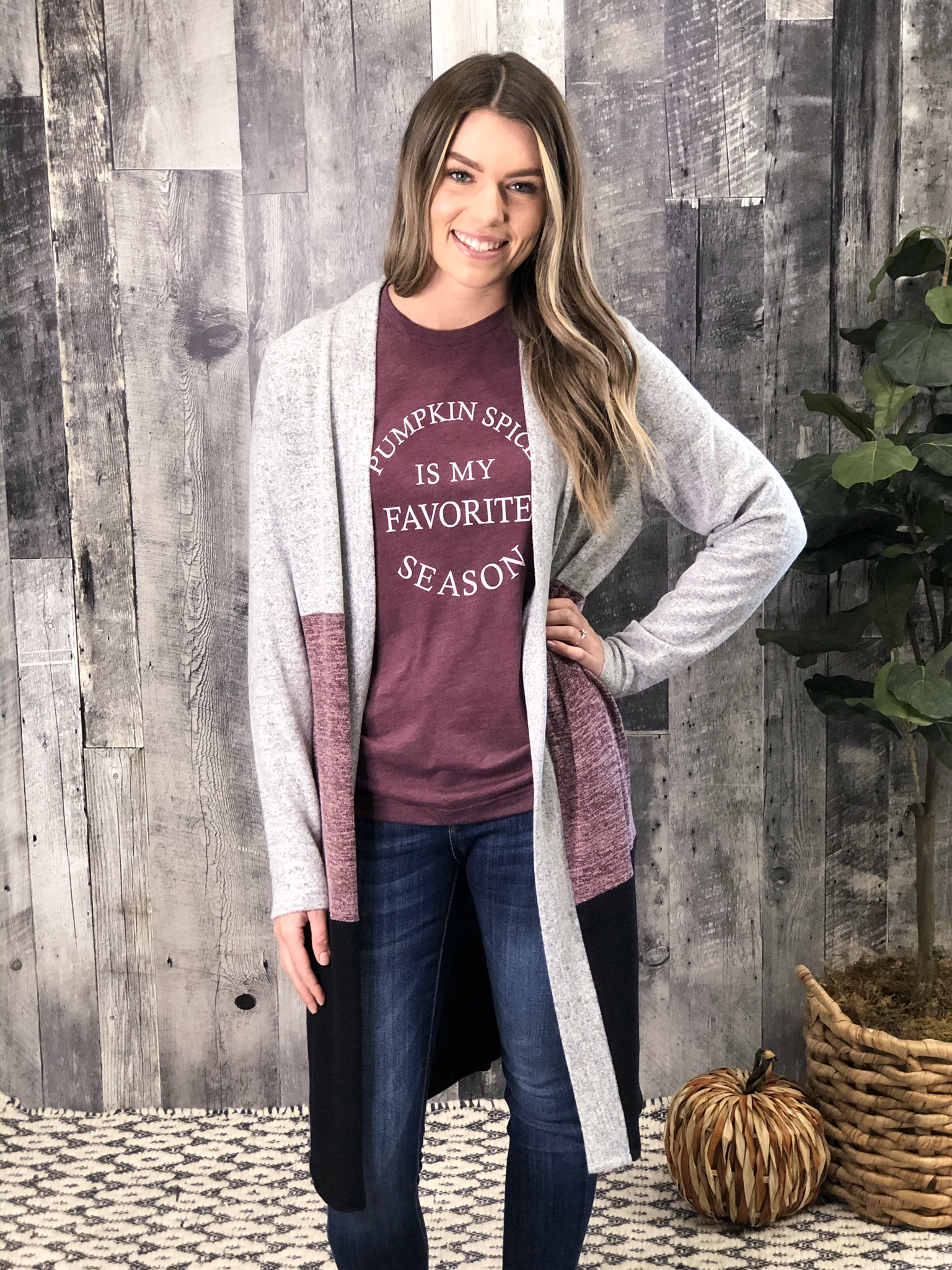 Color Block Cardigan - Burgundy