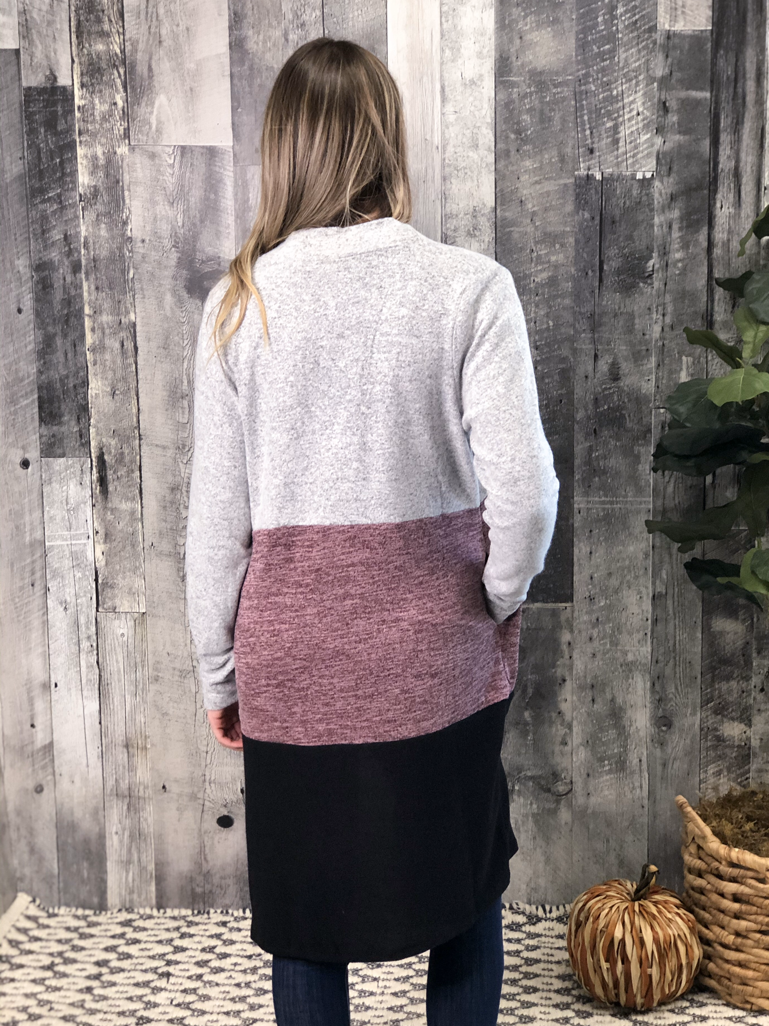 Color Block Cardigan - Burgundy