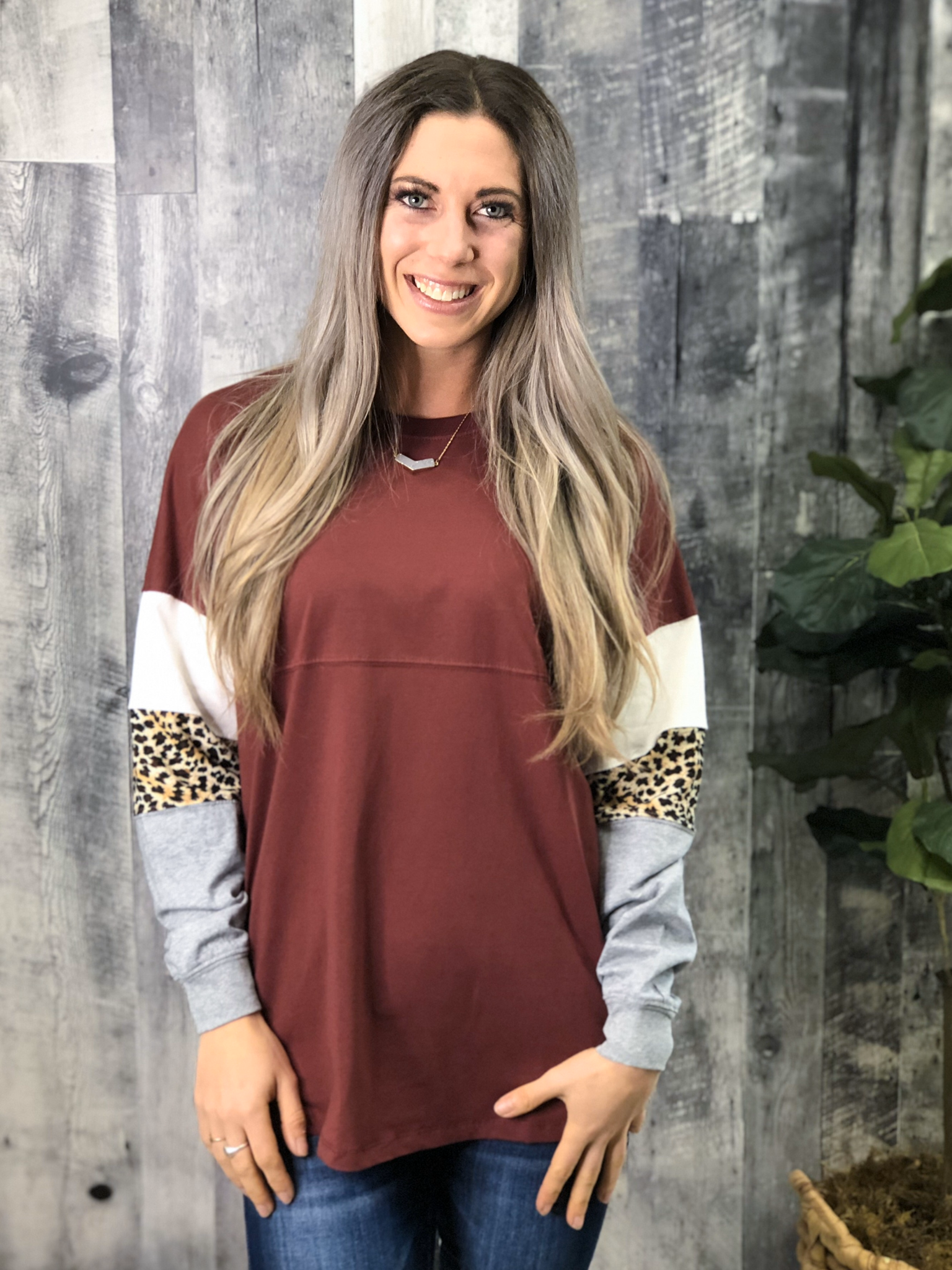 Color Block Sleeve Sweatshirt - Burgundy 84058