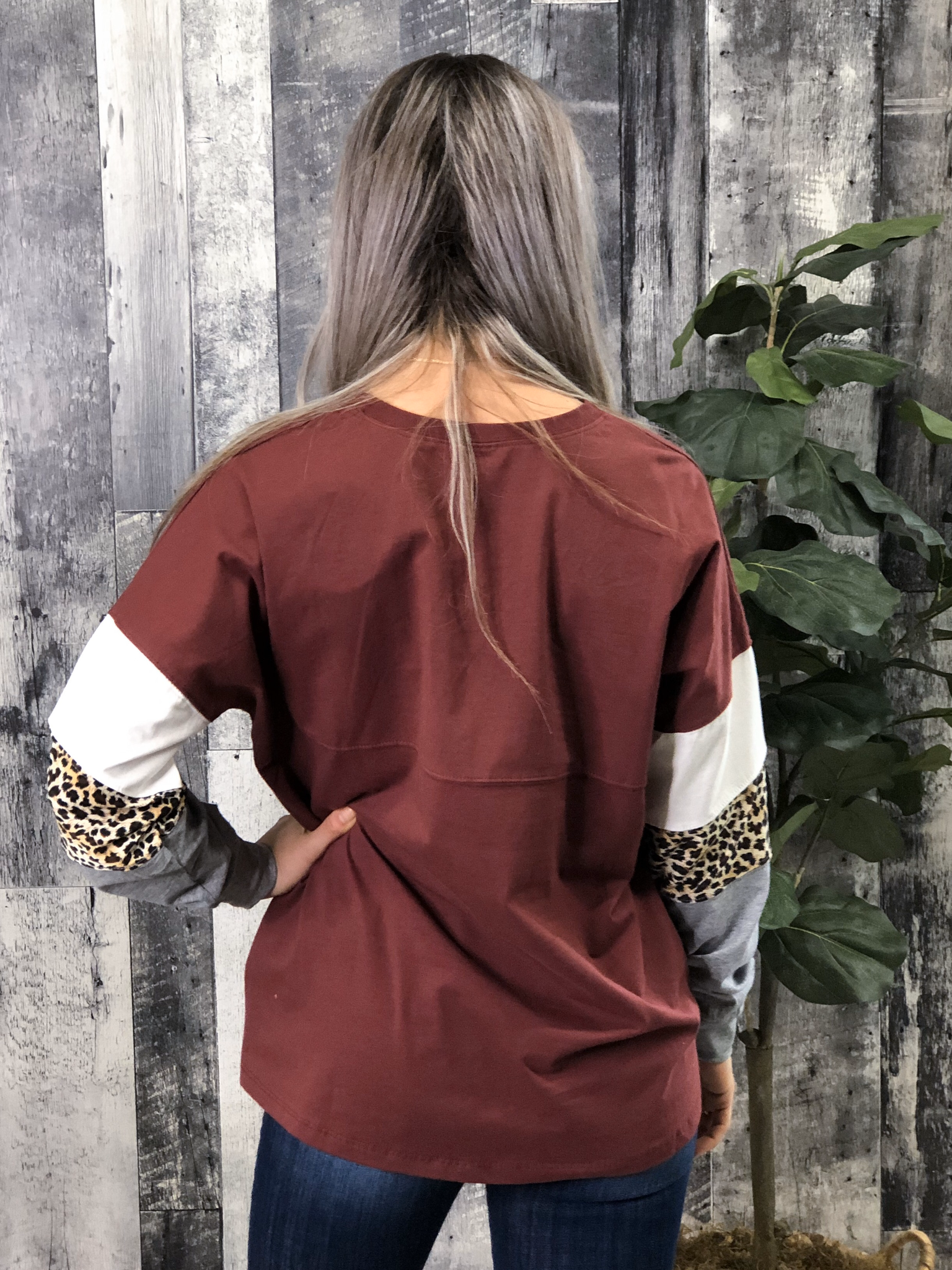 Color Block Sleeve Sweatshirt - Burgundy