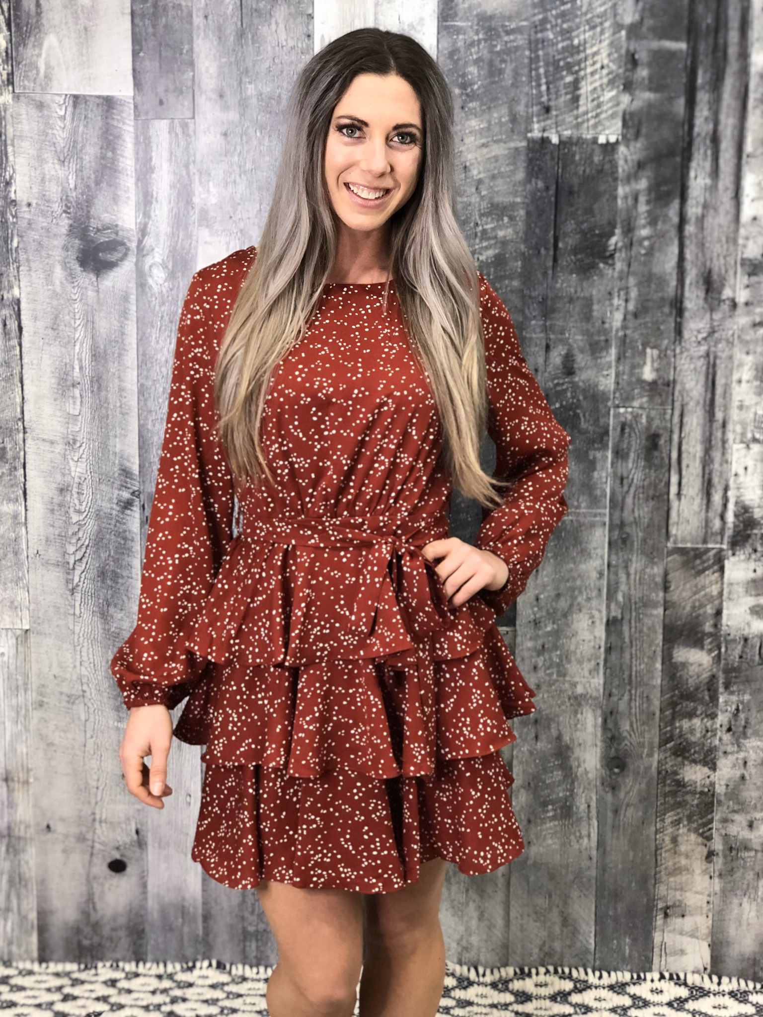Rust Tiered Dalmatian Dress