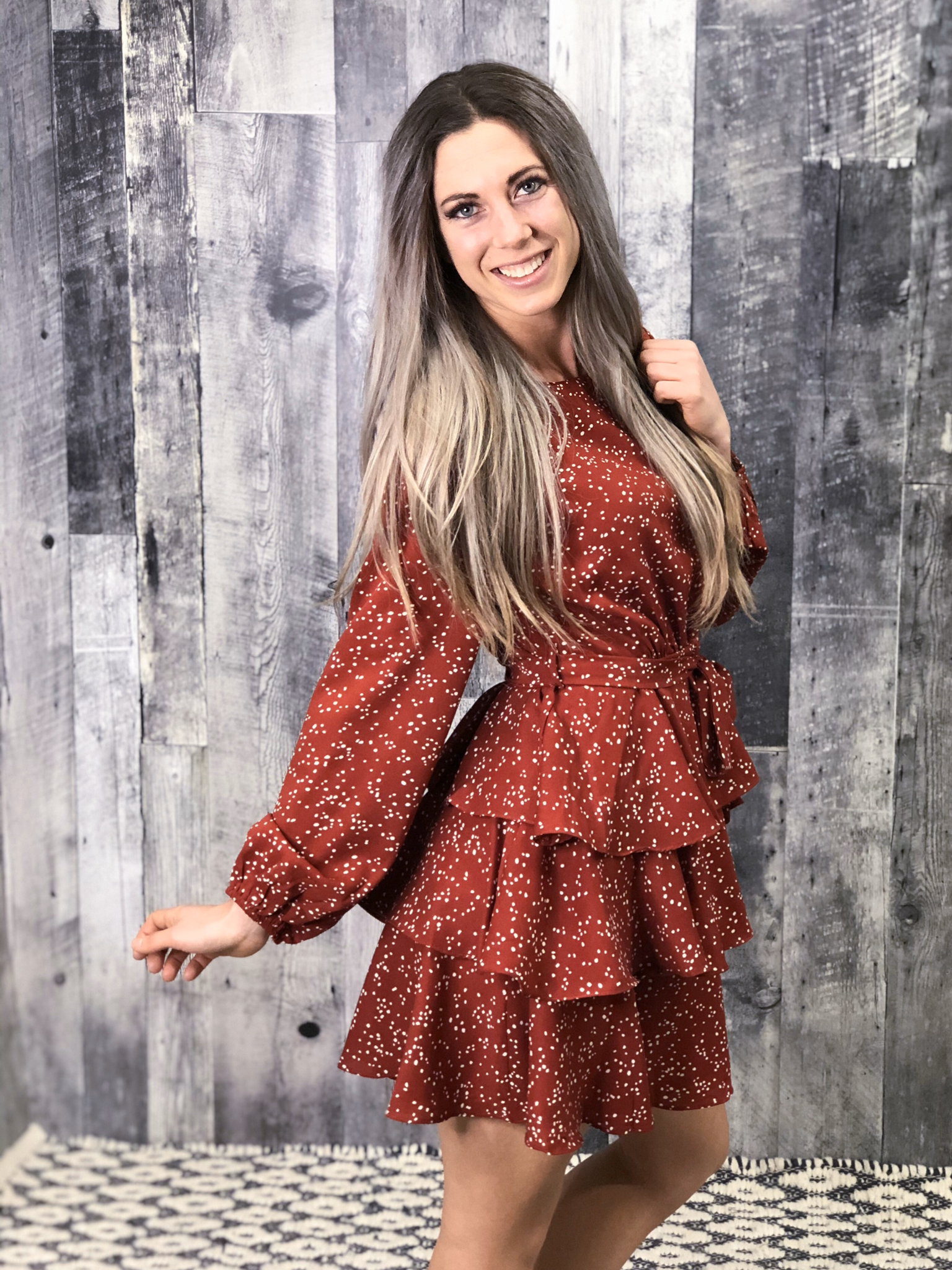 Rust Tiered Dalmatian Dress 9997