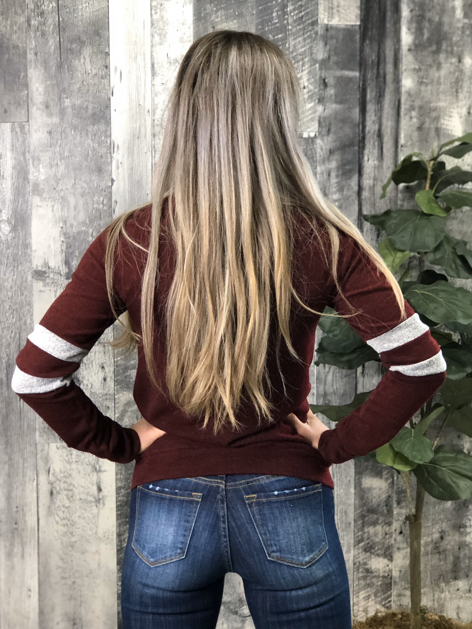 Burgundy Sweater with grey stripe Sleeve