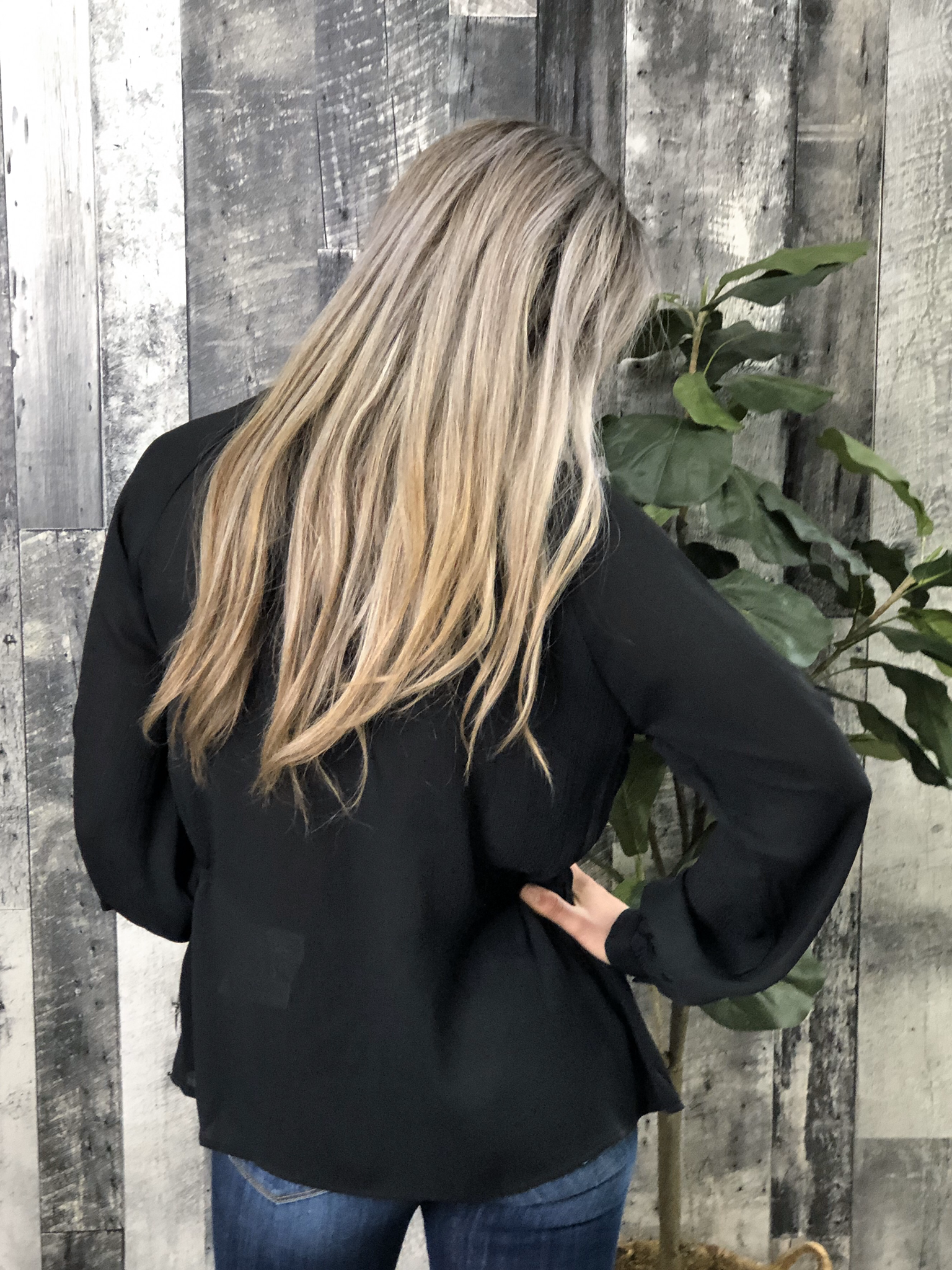 Black Cinch Waist Blouse