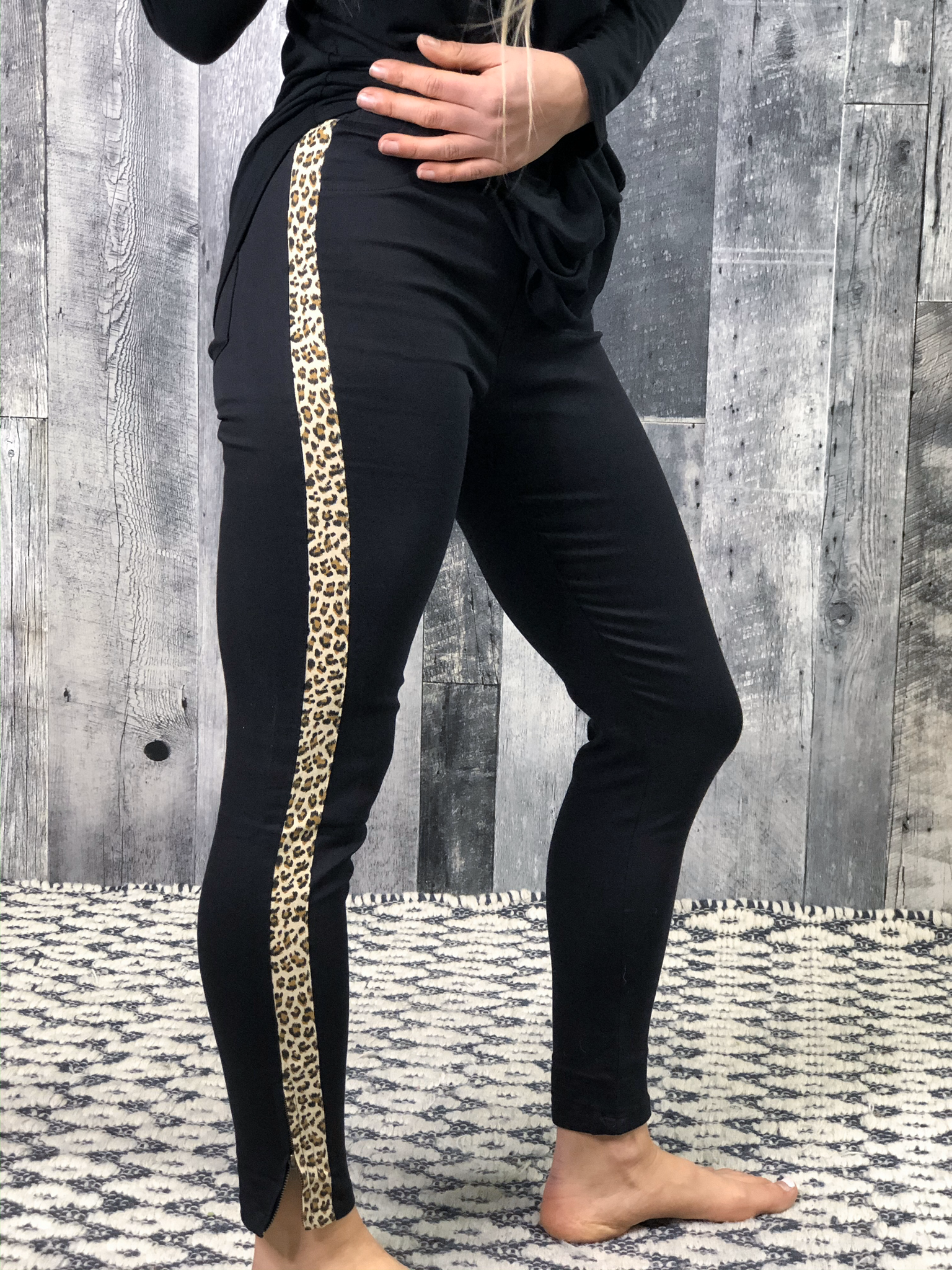 Black Cheetah Stripe Pants with zipper detail 3966