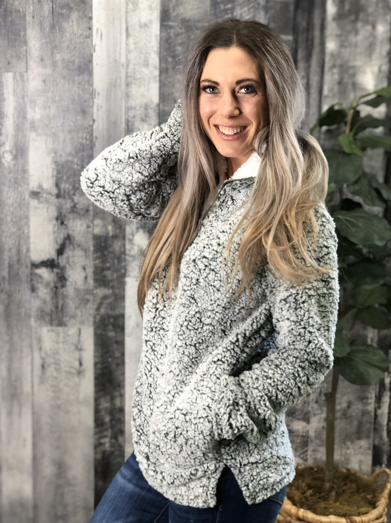 Teddy Bear Sherpa Pull Over - Green 84087