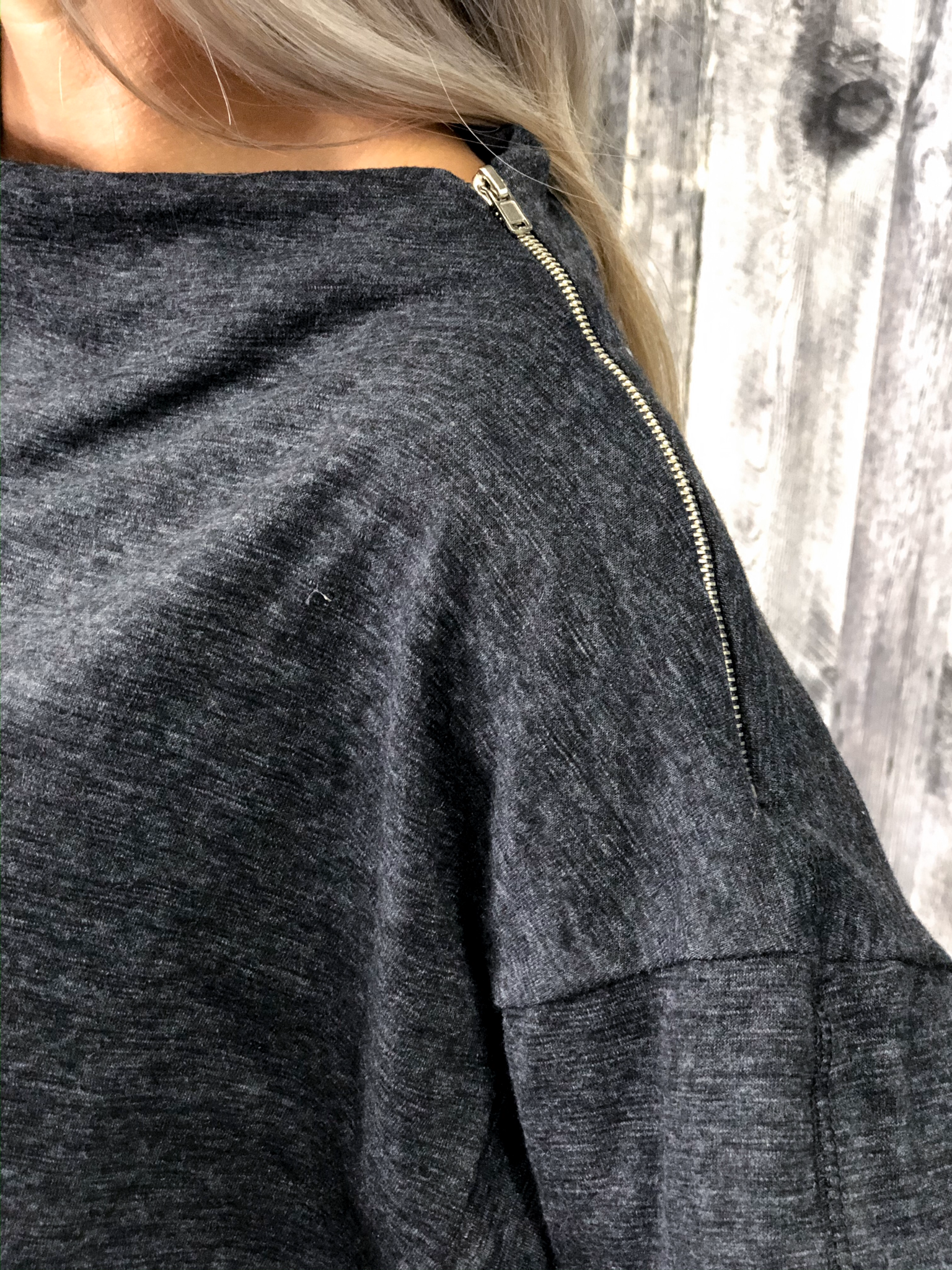 Boat neck zipper dolman sweatshirt