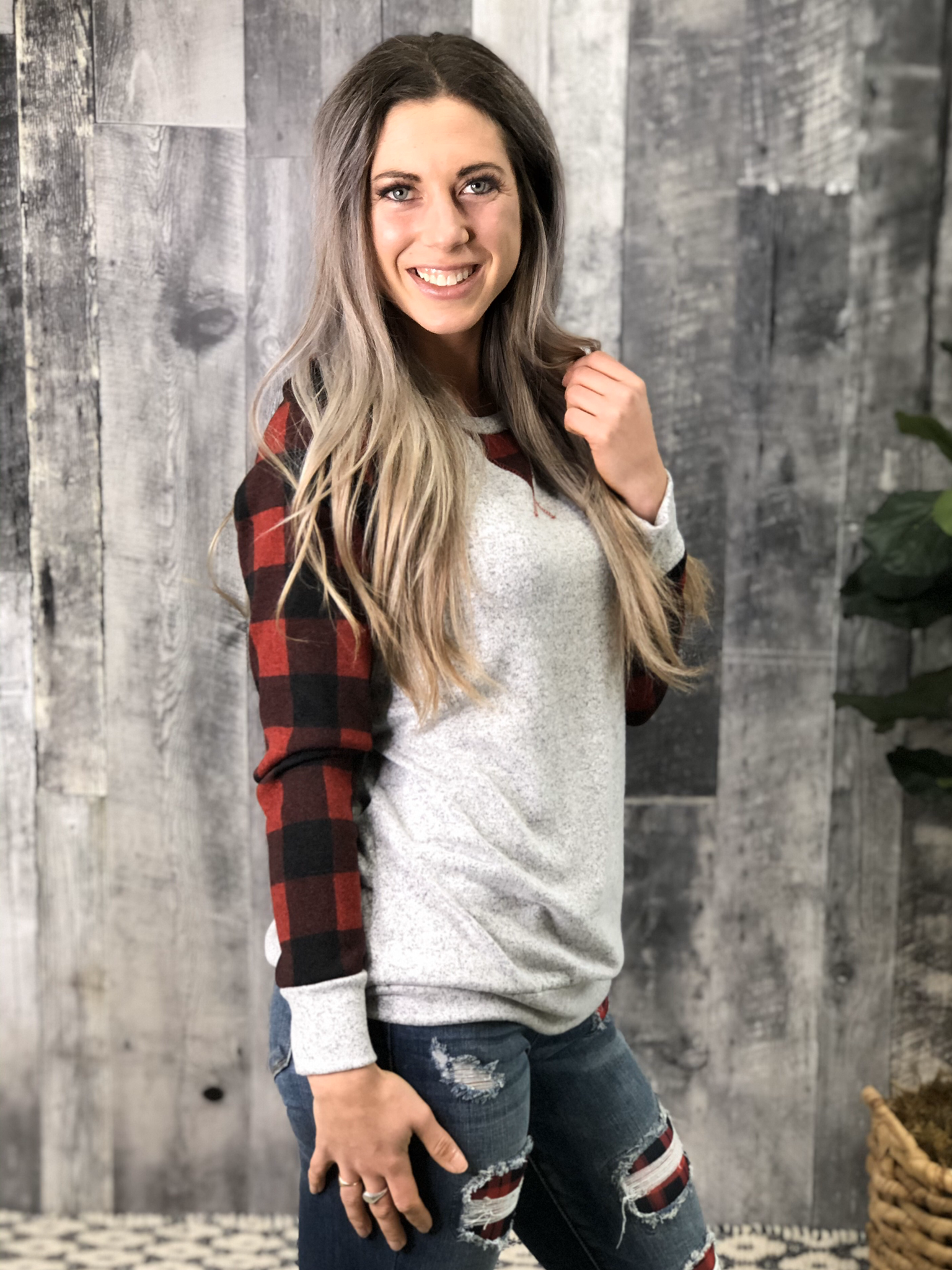 Buffalo Plaid Sleeve Top