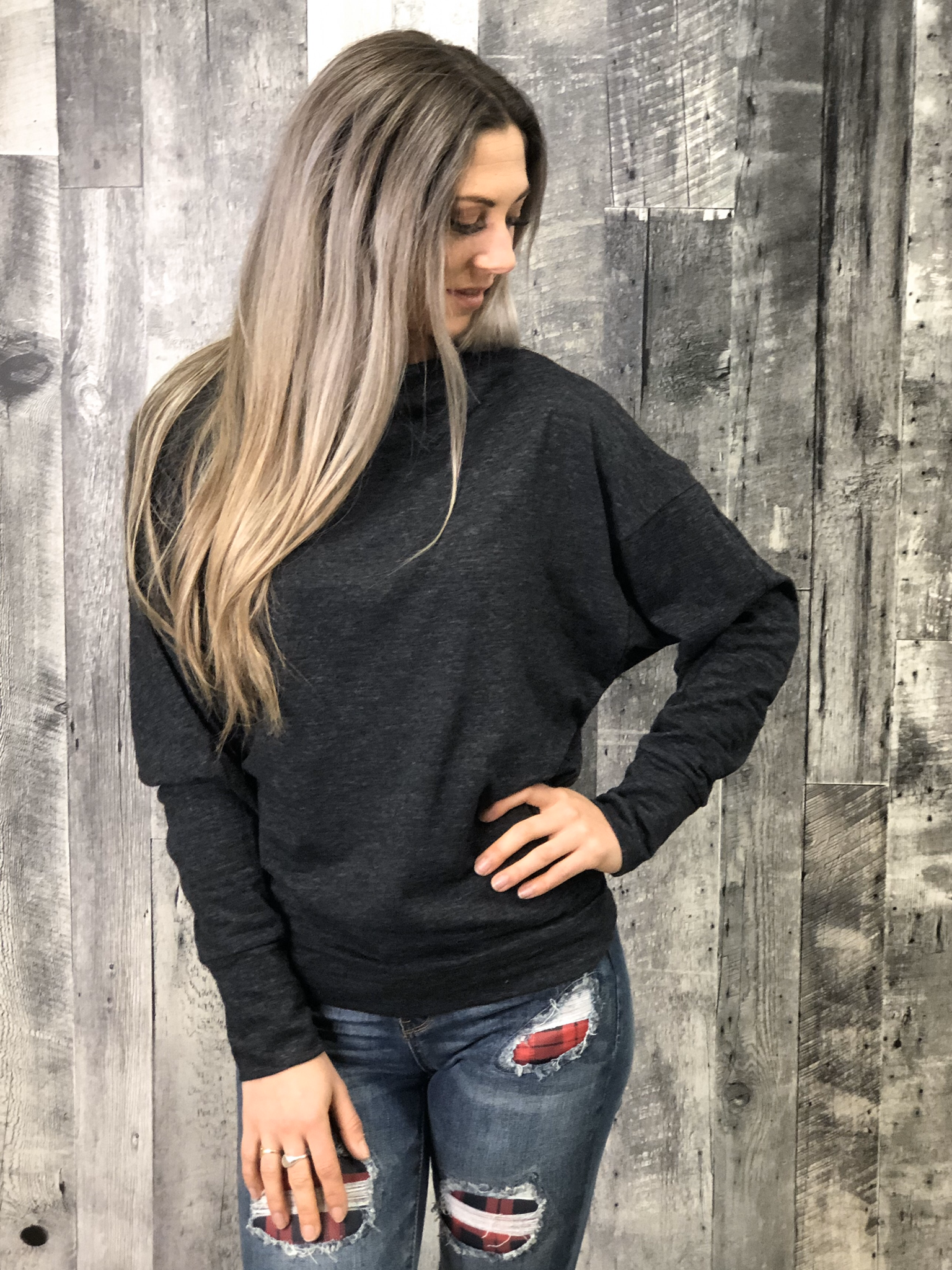 Boat neck zipper dolman sweatshirt 84109