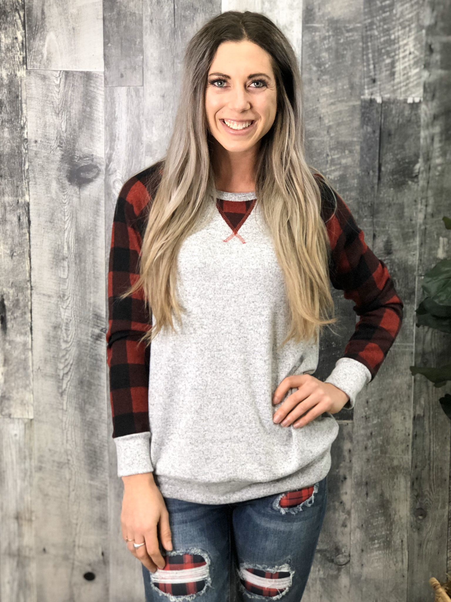 Buffalo Plaid Sleeve Top 84113