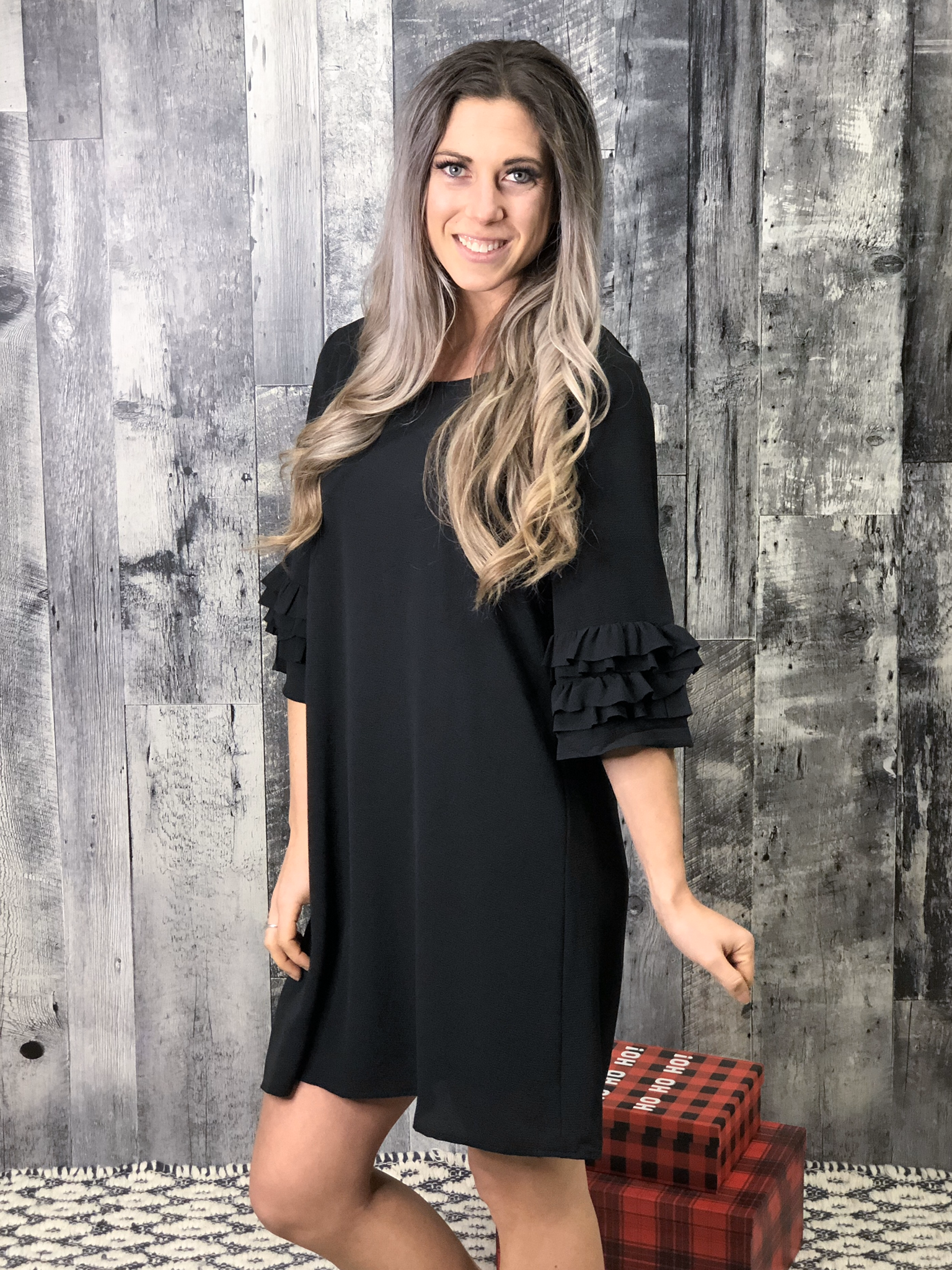 Black Shift Dress with sleeve detail