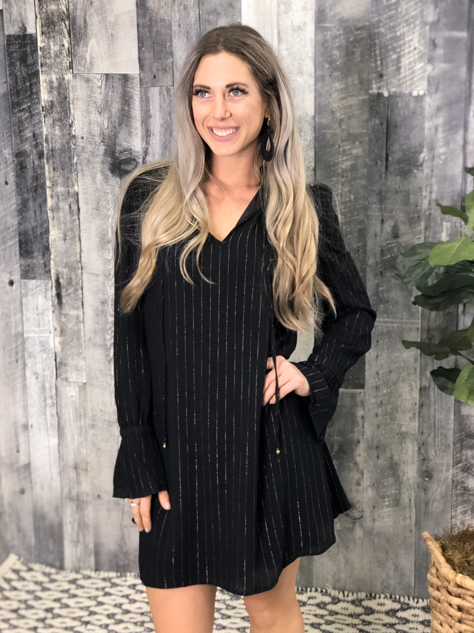Black Dress with Metallic Pin Stripes 84201