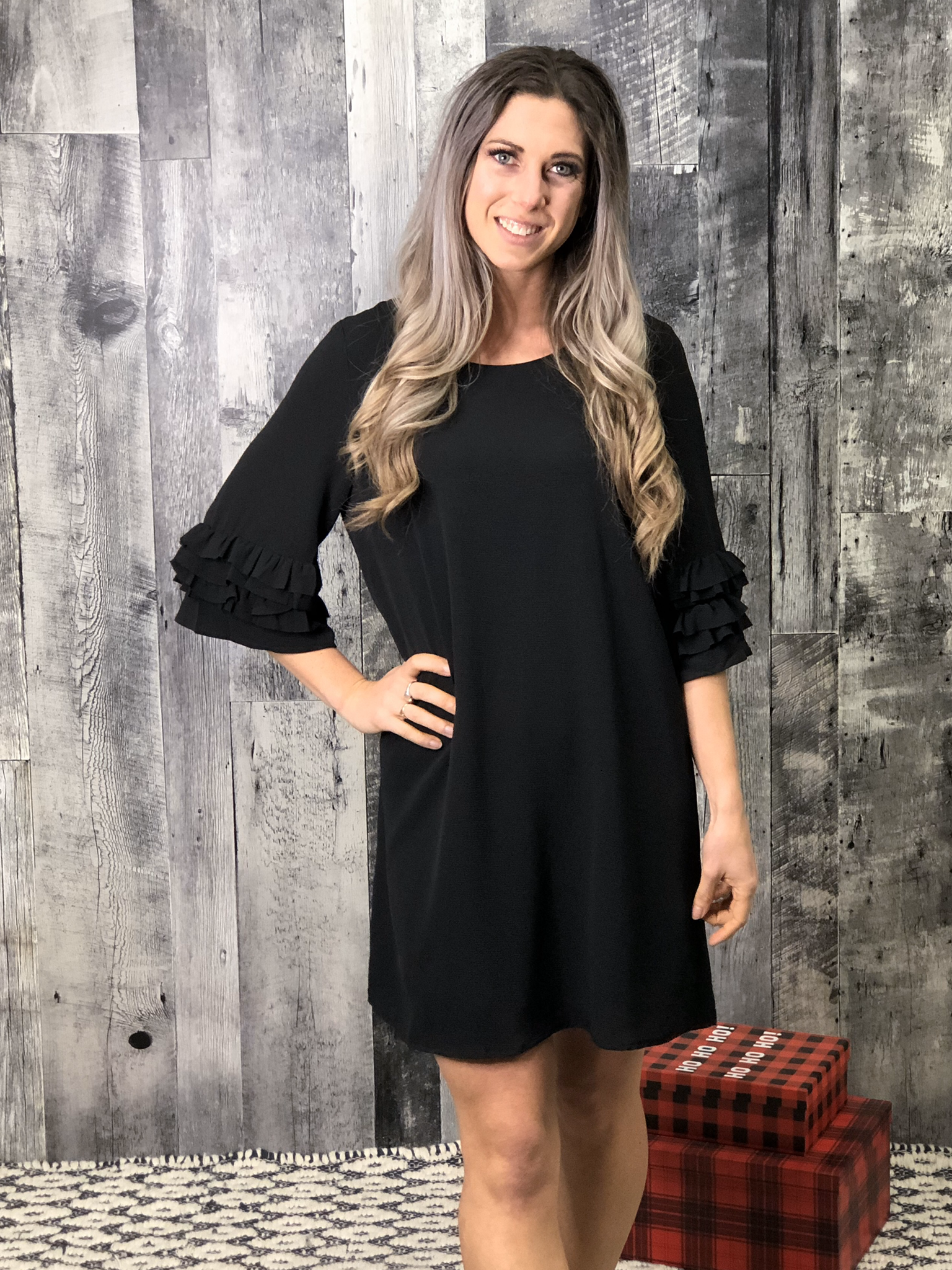 Black Shift Dress with sleeve detail 84209